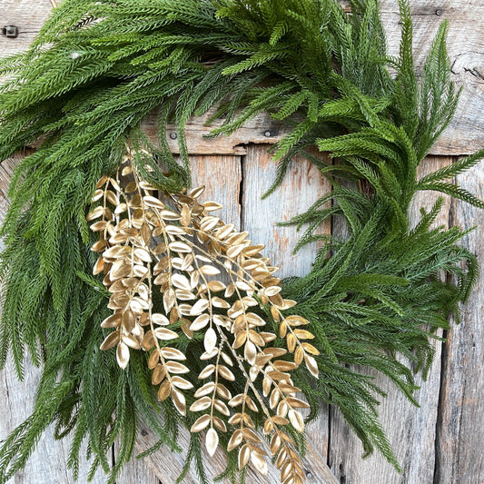 GoldFern Spray, Gold Christmas Tree Spray - 28" Gold Leaf Floral
