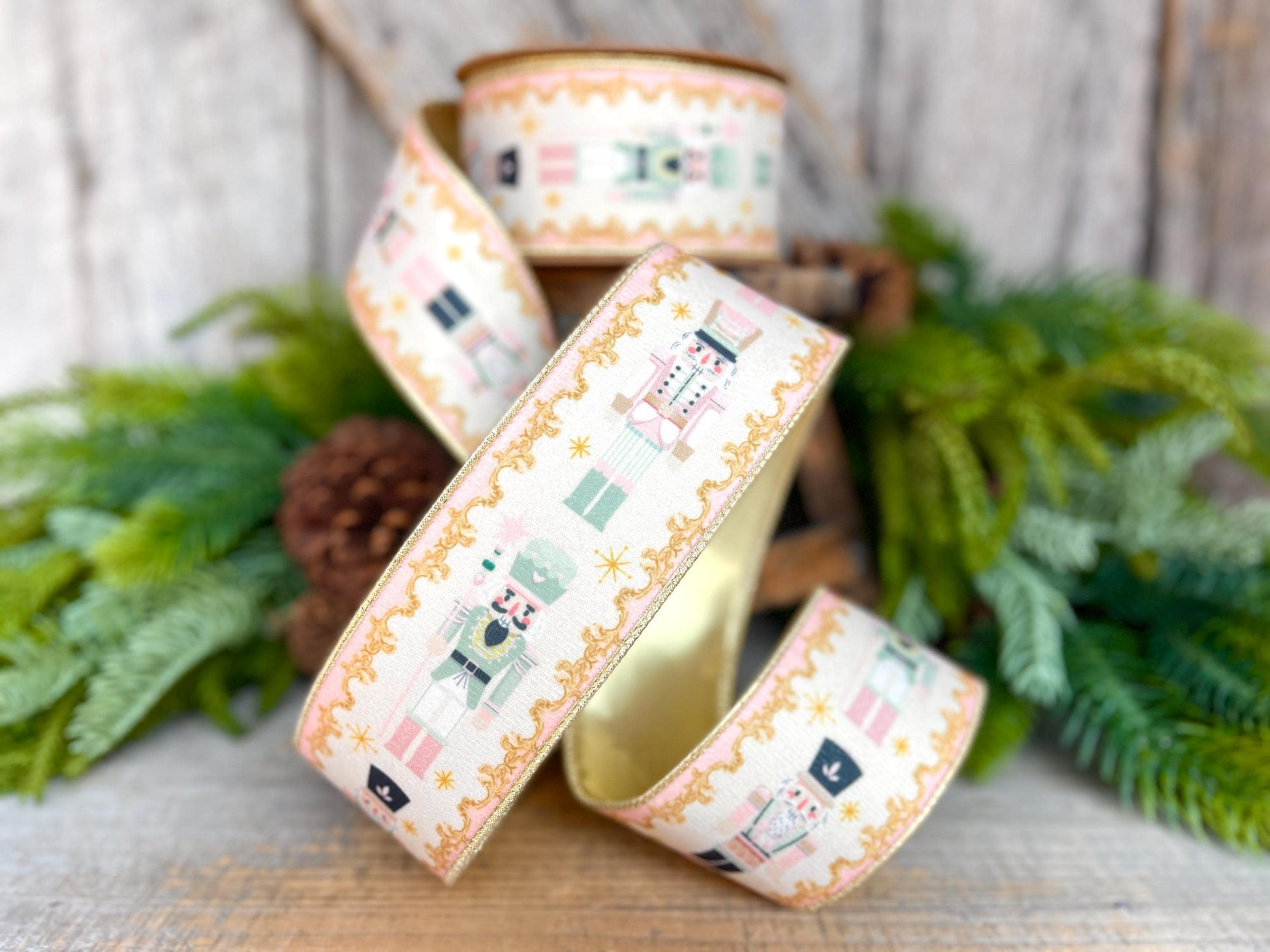 2.5" Pink Nutcracker Ribbon, Velvet Nutcracker Ribbon, Christmas Nutcracker Ribbon, 2.5" x 10yds