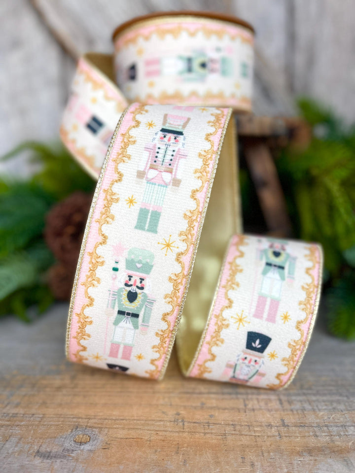 2.5" Pink Nutcracker Ribbon, Velvet Nutcracker Ribbon, Christmas Nutcracker Ribbon