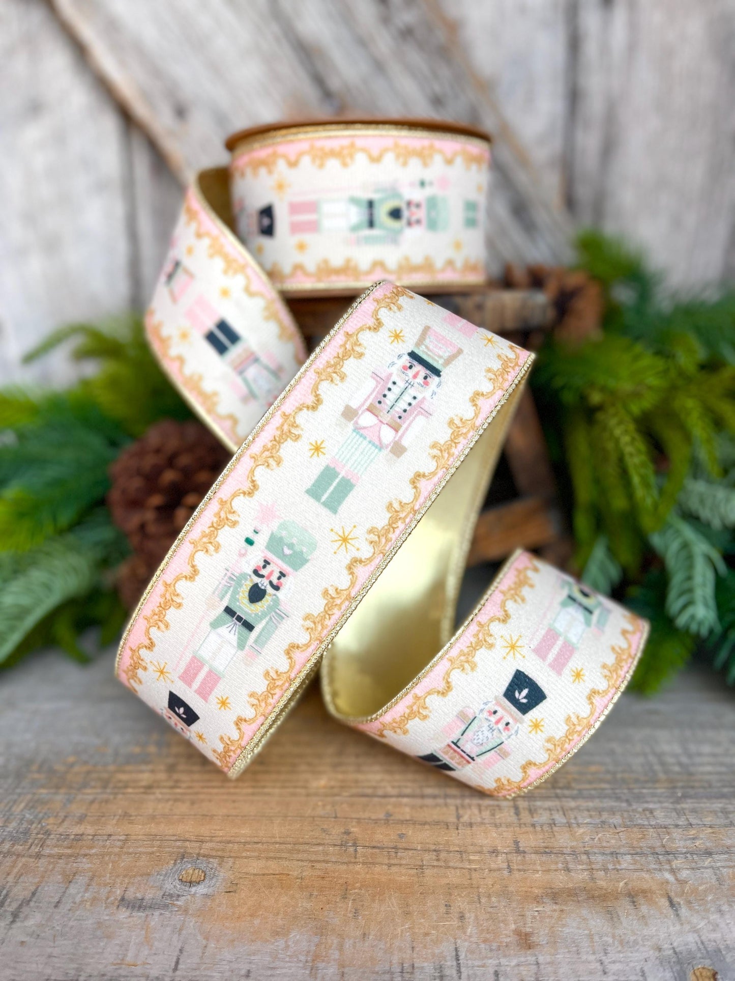 2.5" Pink Nutcracker Ribbon, Velvet Nutcracker Ribbon, Christmas Nutcracker Ribbon