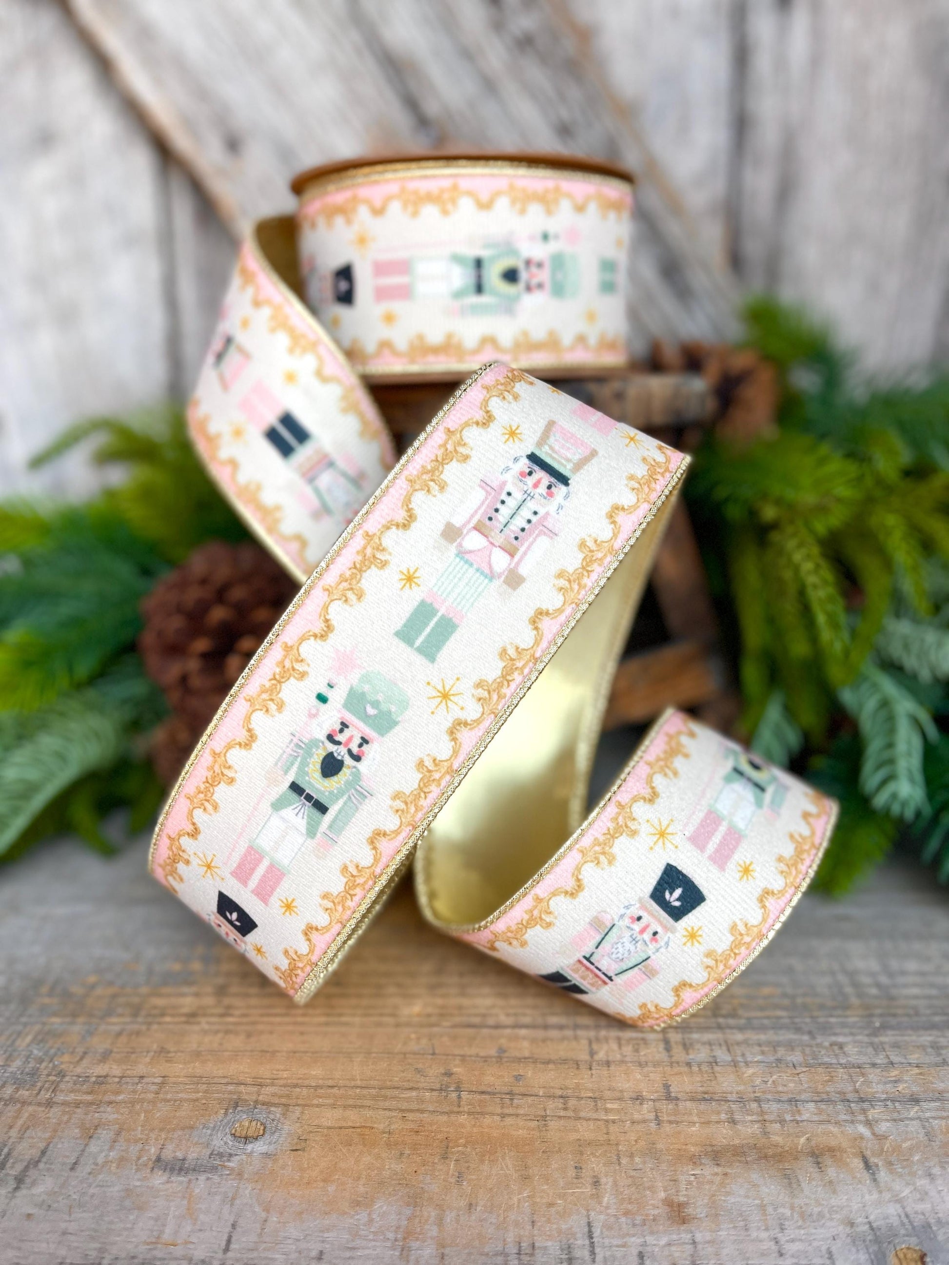 2.5" Pink Nutcracker Ribbon, Velvet Nutcracker Ribbon, Christmas Nutcracker Ribbon