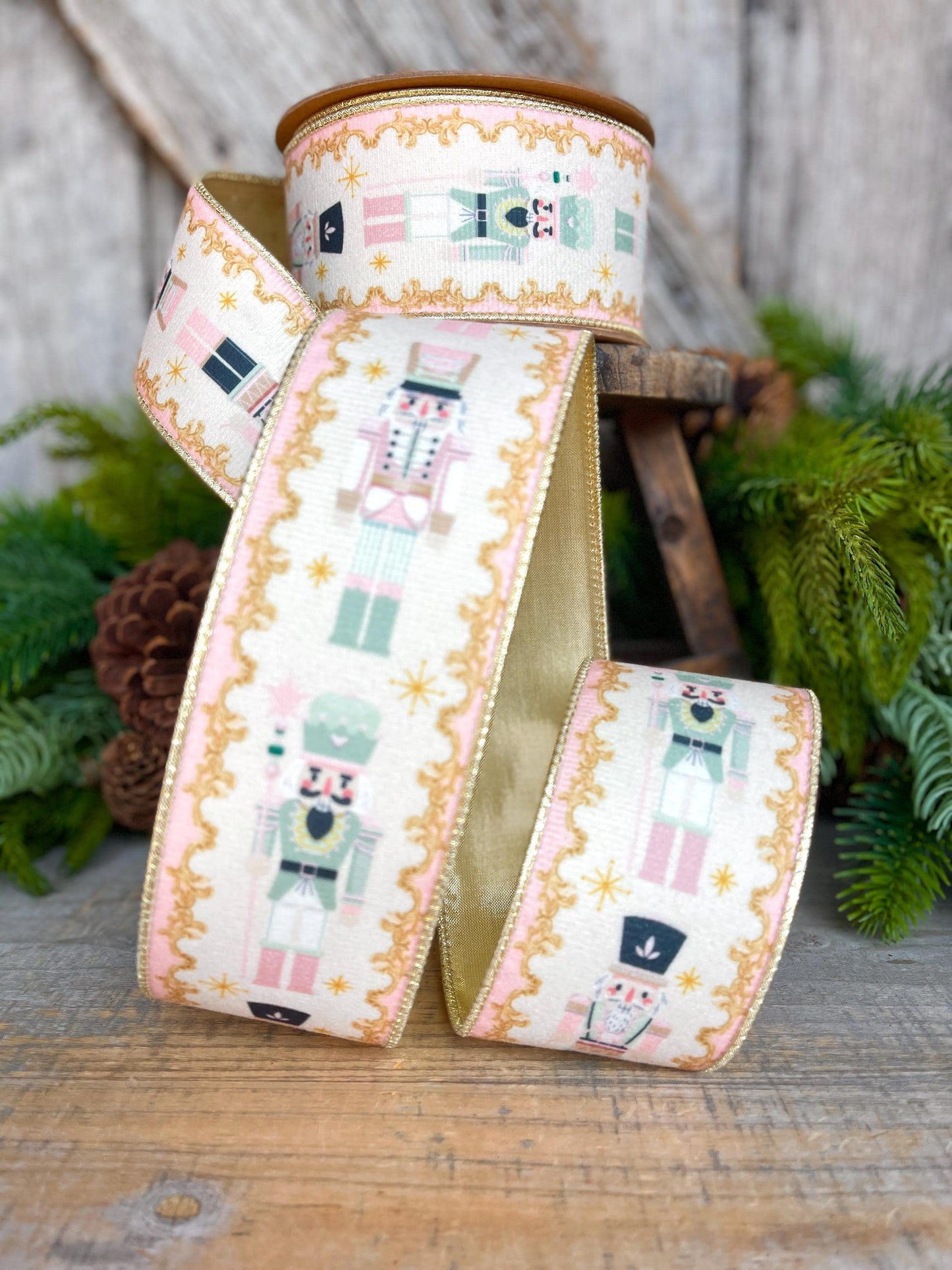 2.5" Pink Nutcracker Ribbon, Velvet Nutcracker Ribbon, Christmas Nutcracker Ribbon
