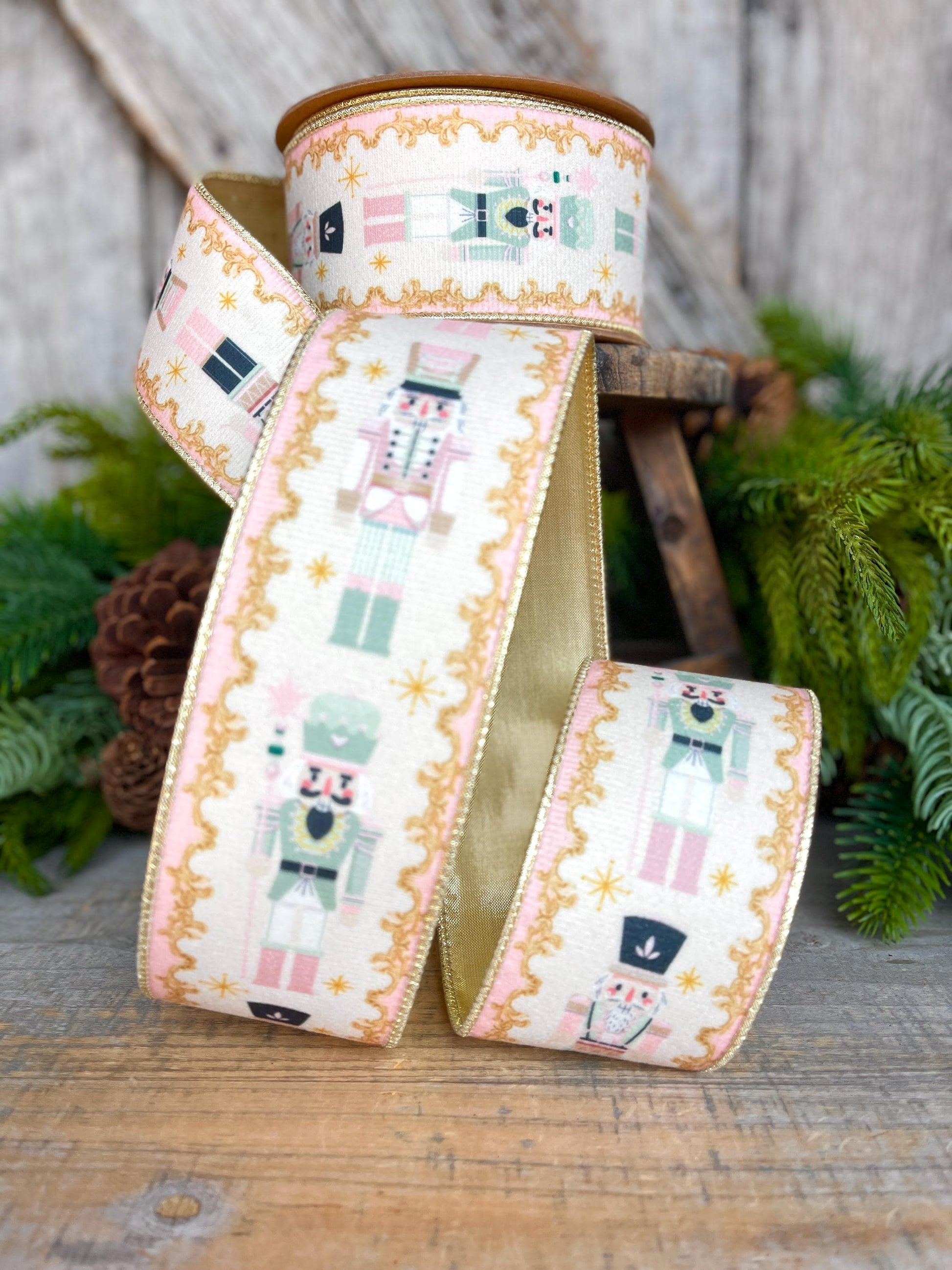 2.5" Pink Nutcracker Ribbon, Velvet Nutcracker Ribbon, Christmas Nutcracker Ribbon
