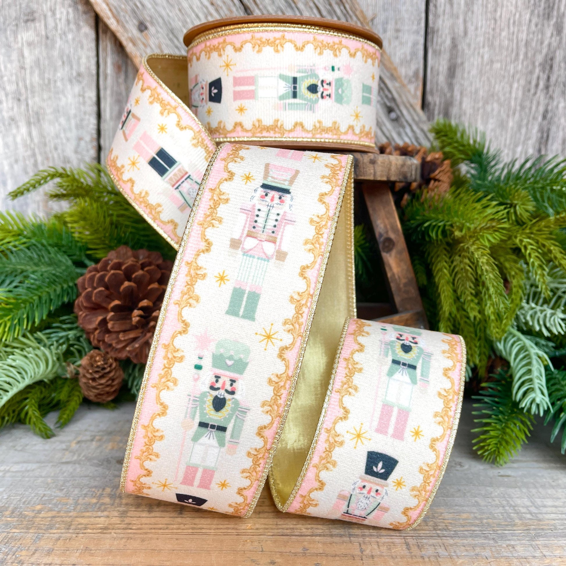 2.5" Pink Nutcracker Ribbon, Velvet Nutcracker Ribbon, Christmas Nutcracker Ribbon