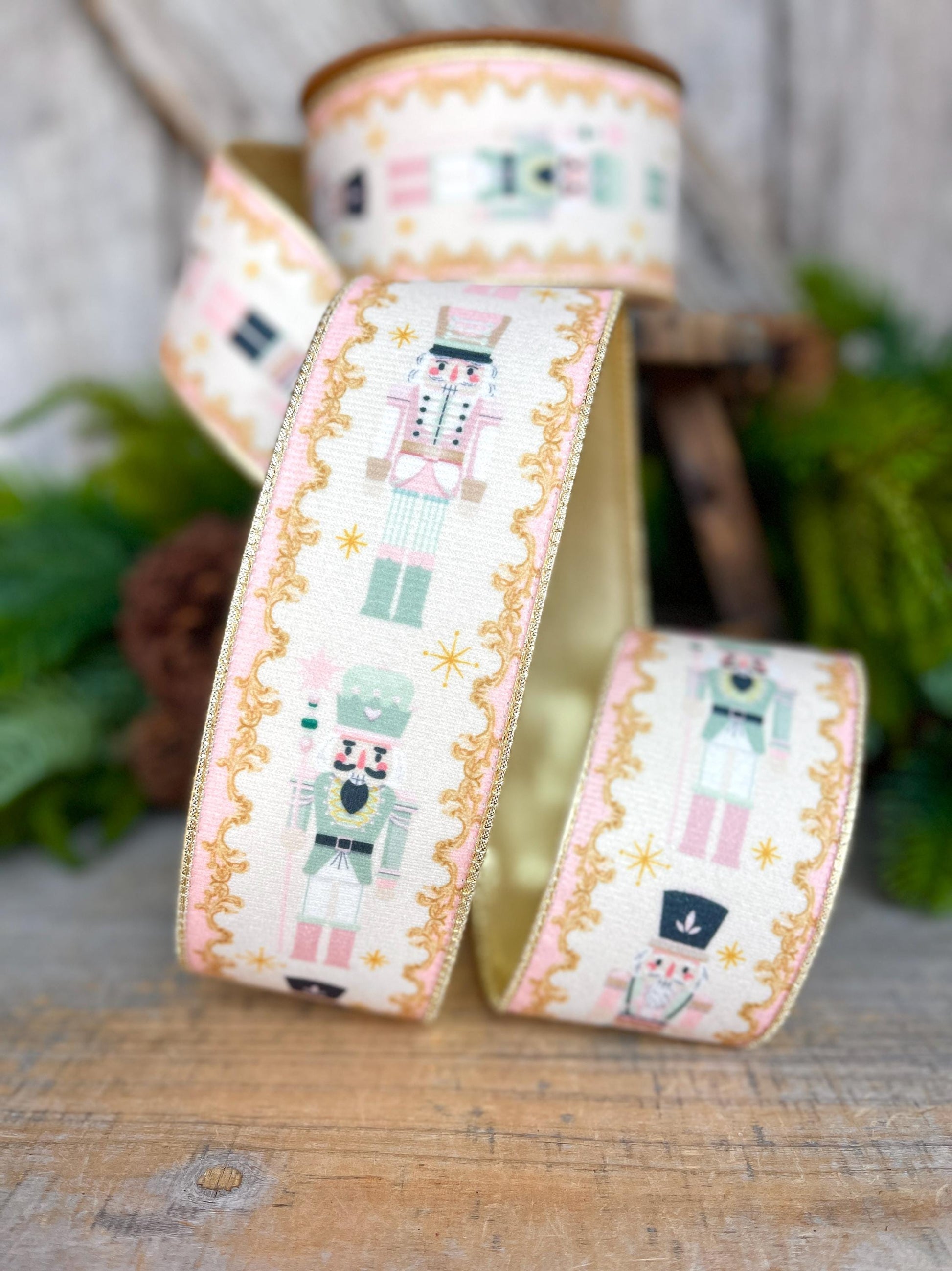 2.5" Pink Nutcracker Ribbon, Velvet Nutcracker Ribbon, Christmas Nutcracker Ribbon, 2.5" x 10yds