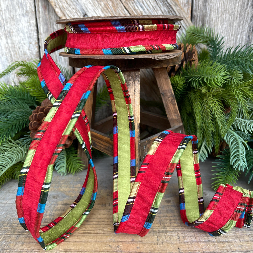 Nutcracker Plaid Wired Ribbon - Christmas Tree Ribbon, 1" x 10 Yards