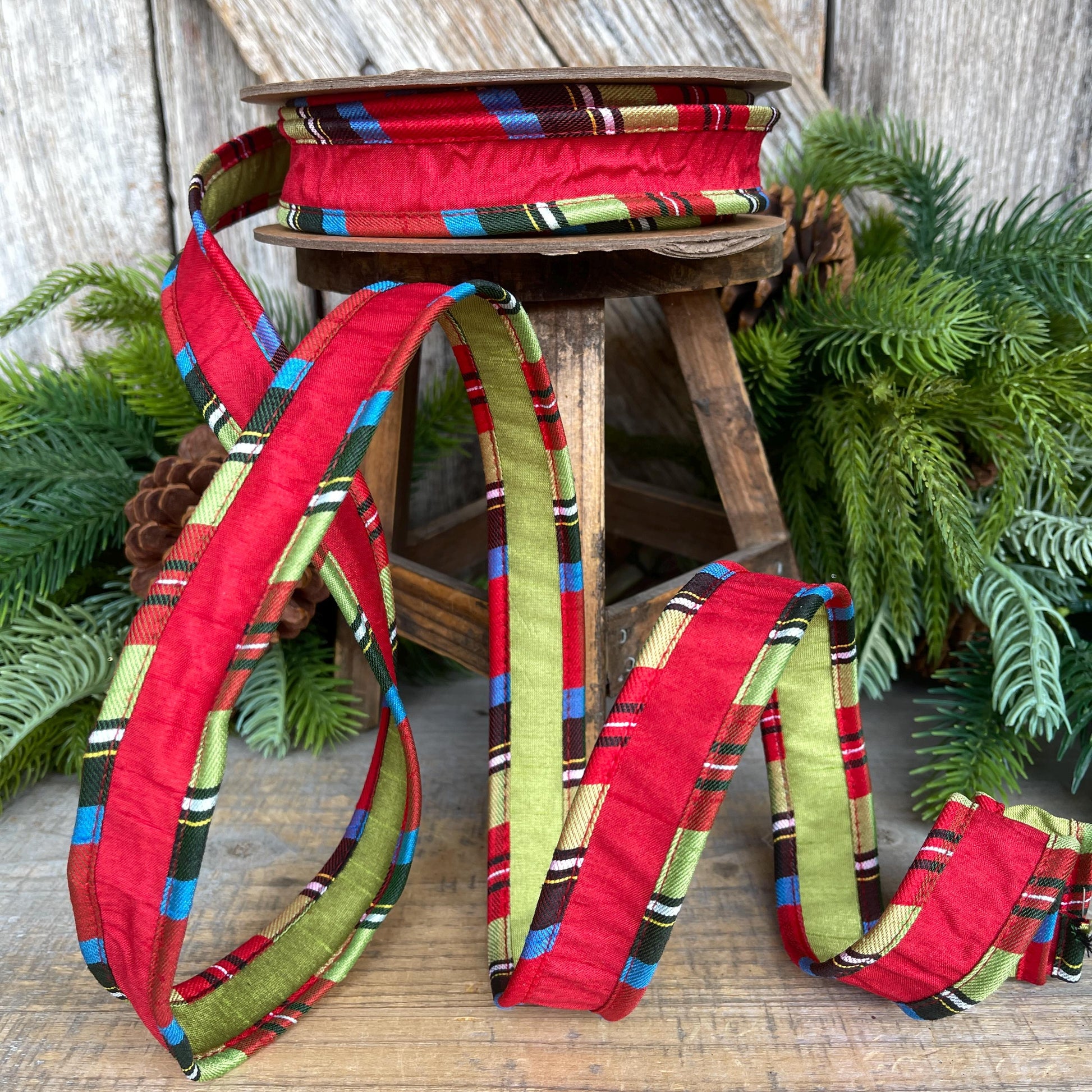 Nutcracker Plaid Wired Ribbon - Christmas Tree Ribbon, 1" x 10 Yards