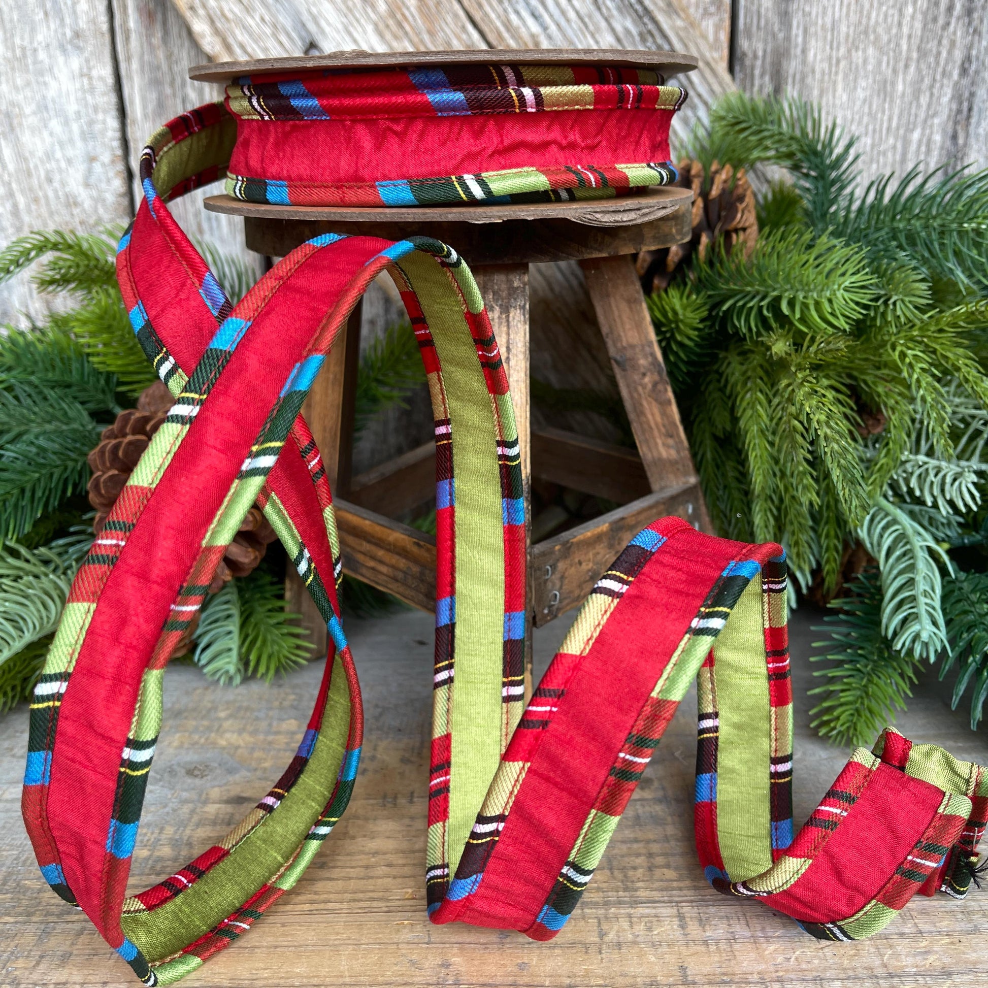 Nutcracker Plaid Wired Ribbon - Christmas Tree Ribbon, 1" x 10 Yards