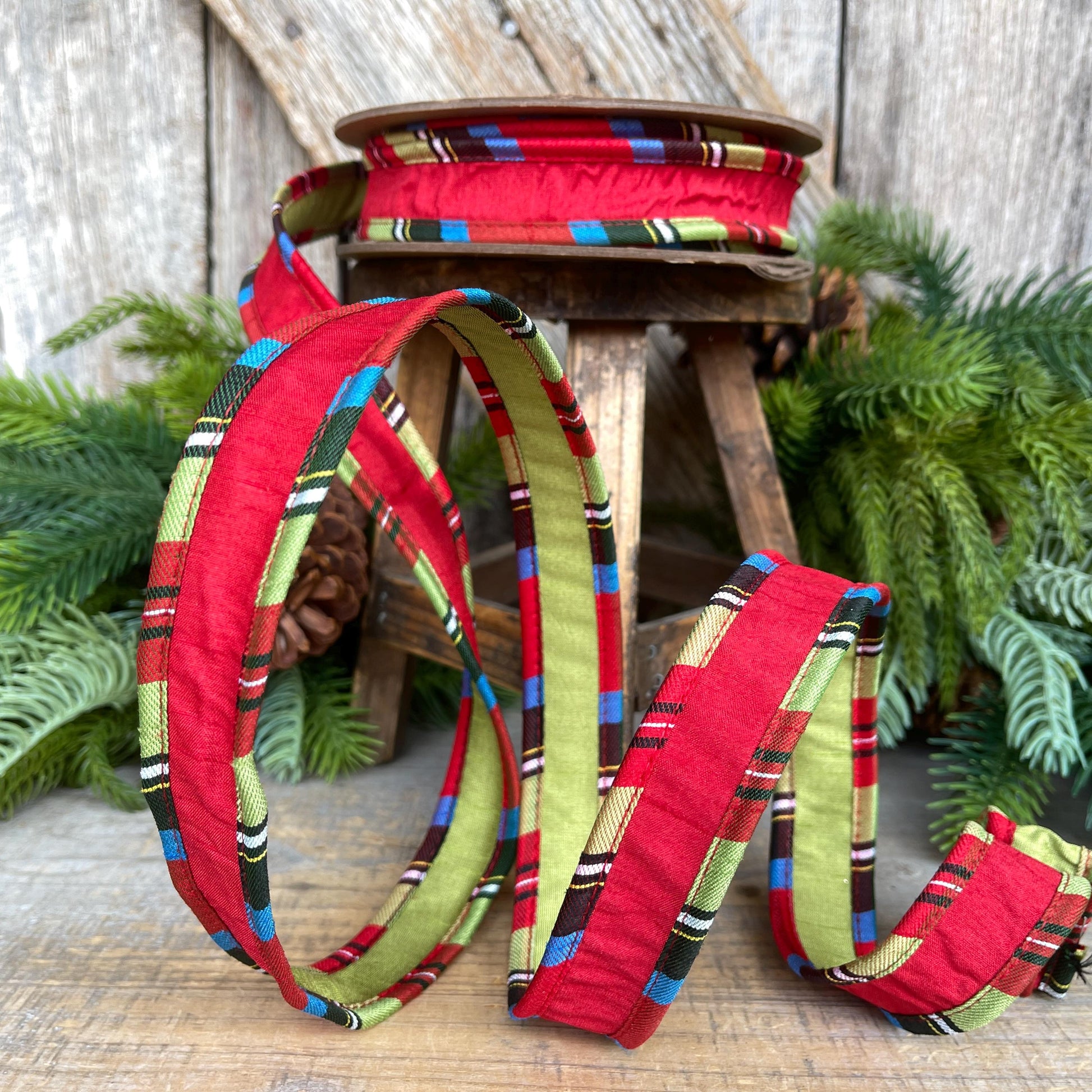 Nutcracker Plaid Wired Ribbon - Christmas Tree Ribbon, 1" x 10 Yards