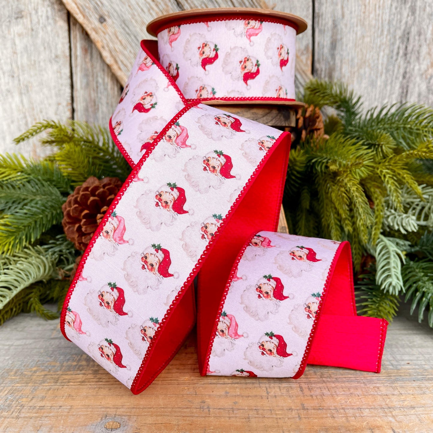 2.5" Vintage Santa Ribbon, Christmas Santa Ribbon, 2.5" x 10yds