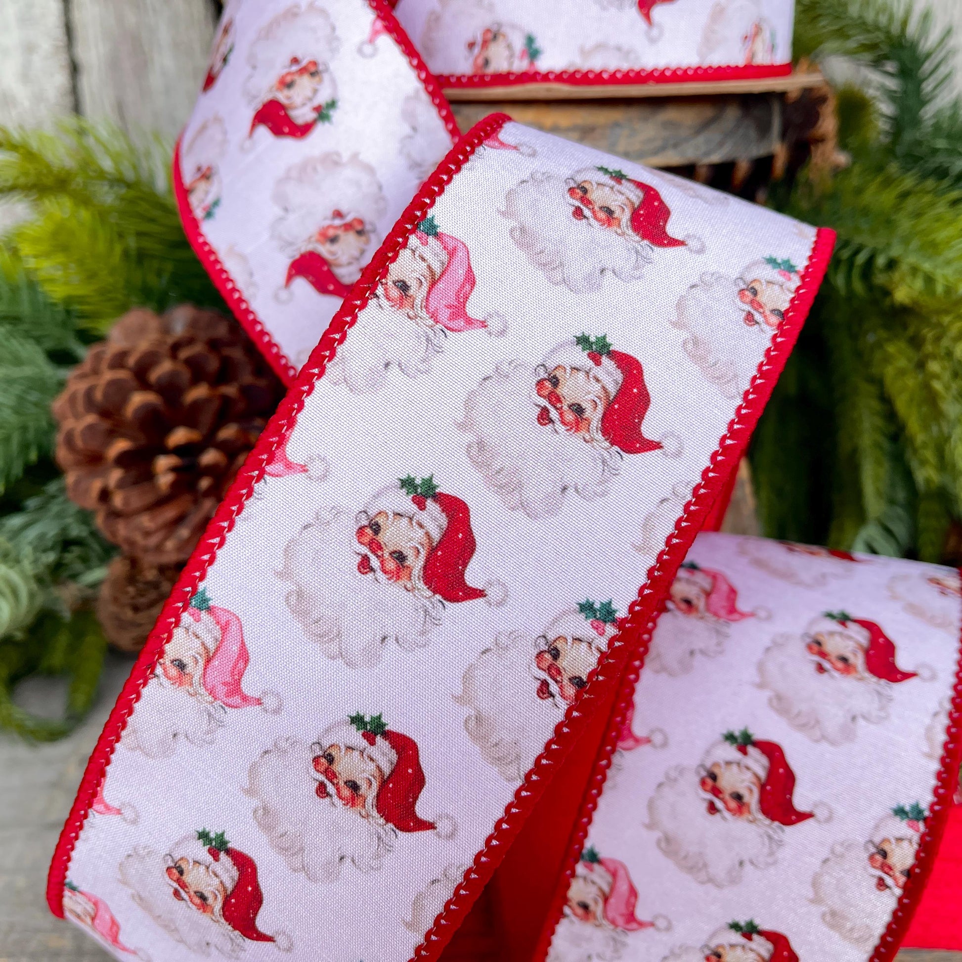 2.5" Vintage Santa Ribbon, Christmas Santa Ribbon, 2.5" x 10yds