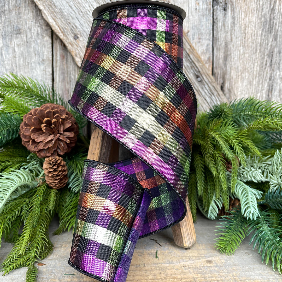 4" Halloween Spooky Plaid, Farrisilk Ribbon, Wired RIbbon