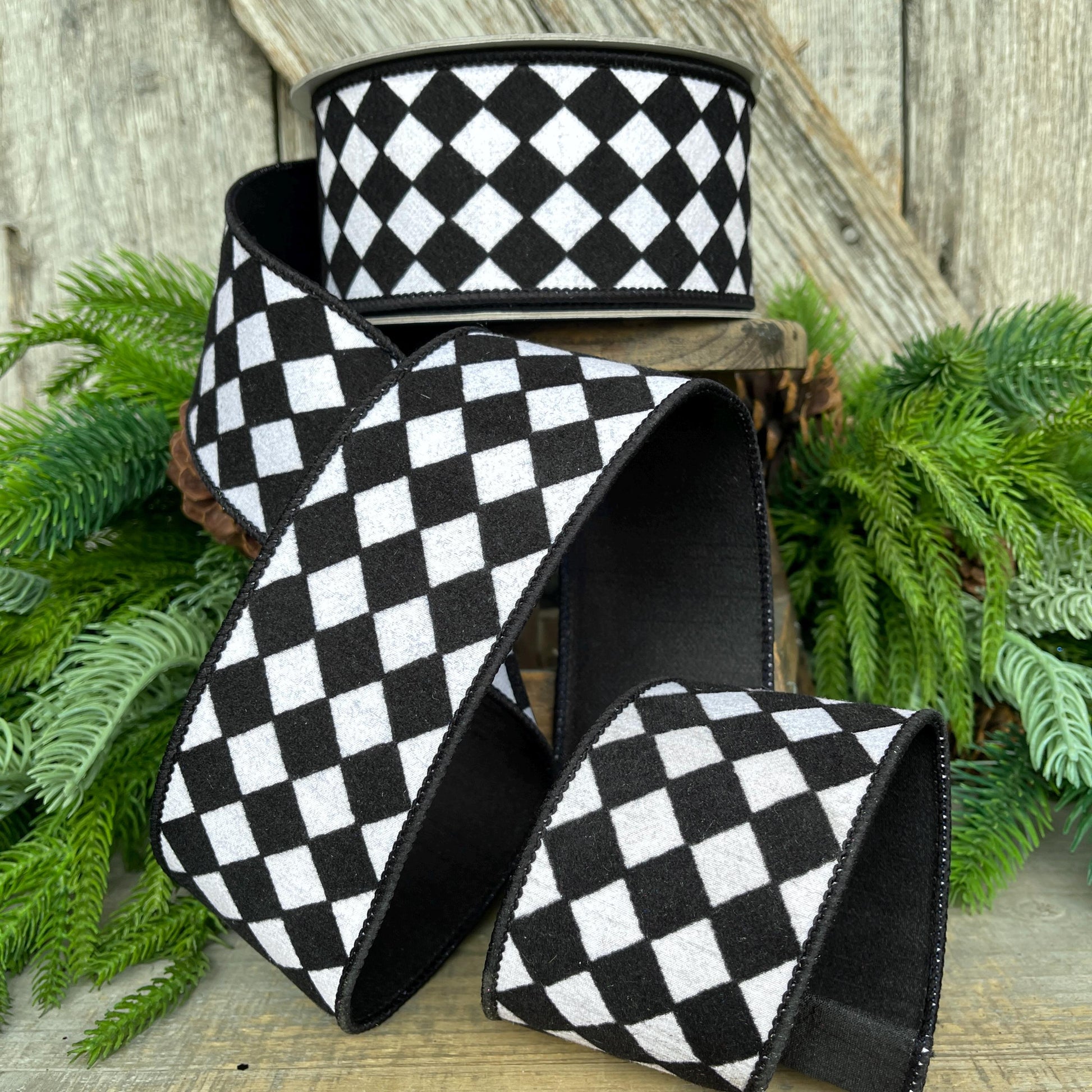 2.5" Black and White Retro Harlequin Ribbon, Farrisilk Ribbon