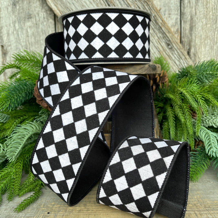 2.5" Black and White Retro Harlequin Ribbon, Farrisilk Ribbon