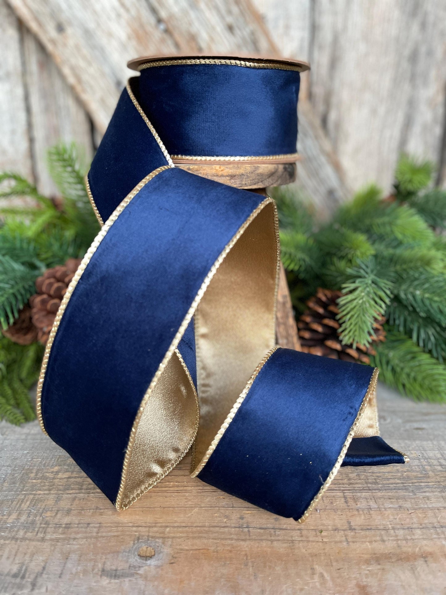 2.5" Navy Blue Velvet Ribbon, Christmas Ribbon, 2.5" x 10yds