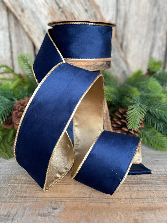 2.5" Navy Blue Velvet Ribbon, Christmas Ribbon, 2.5" x 10yds