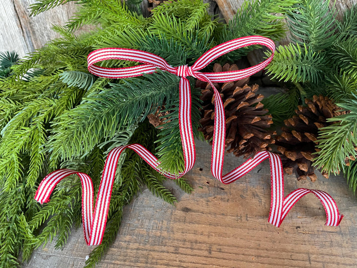 3/8" Red White Stripe Ribbon, Wired Ribbon