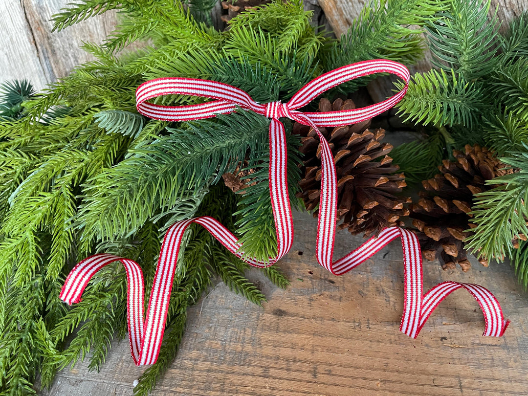 3/8" Red White Stripe Ribbon, Wired Ribbon