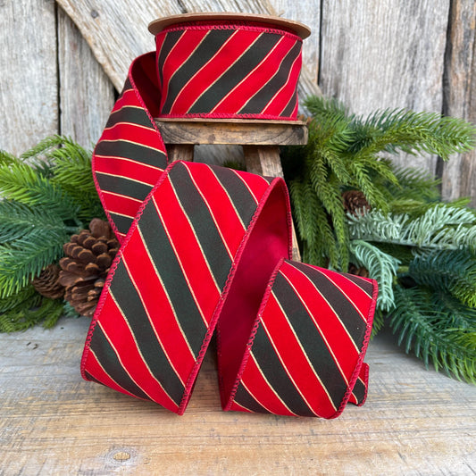 2.5" Red Green Stripe Christmas Ribbon, Christmas Ribbon, 2.5" x 10yds