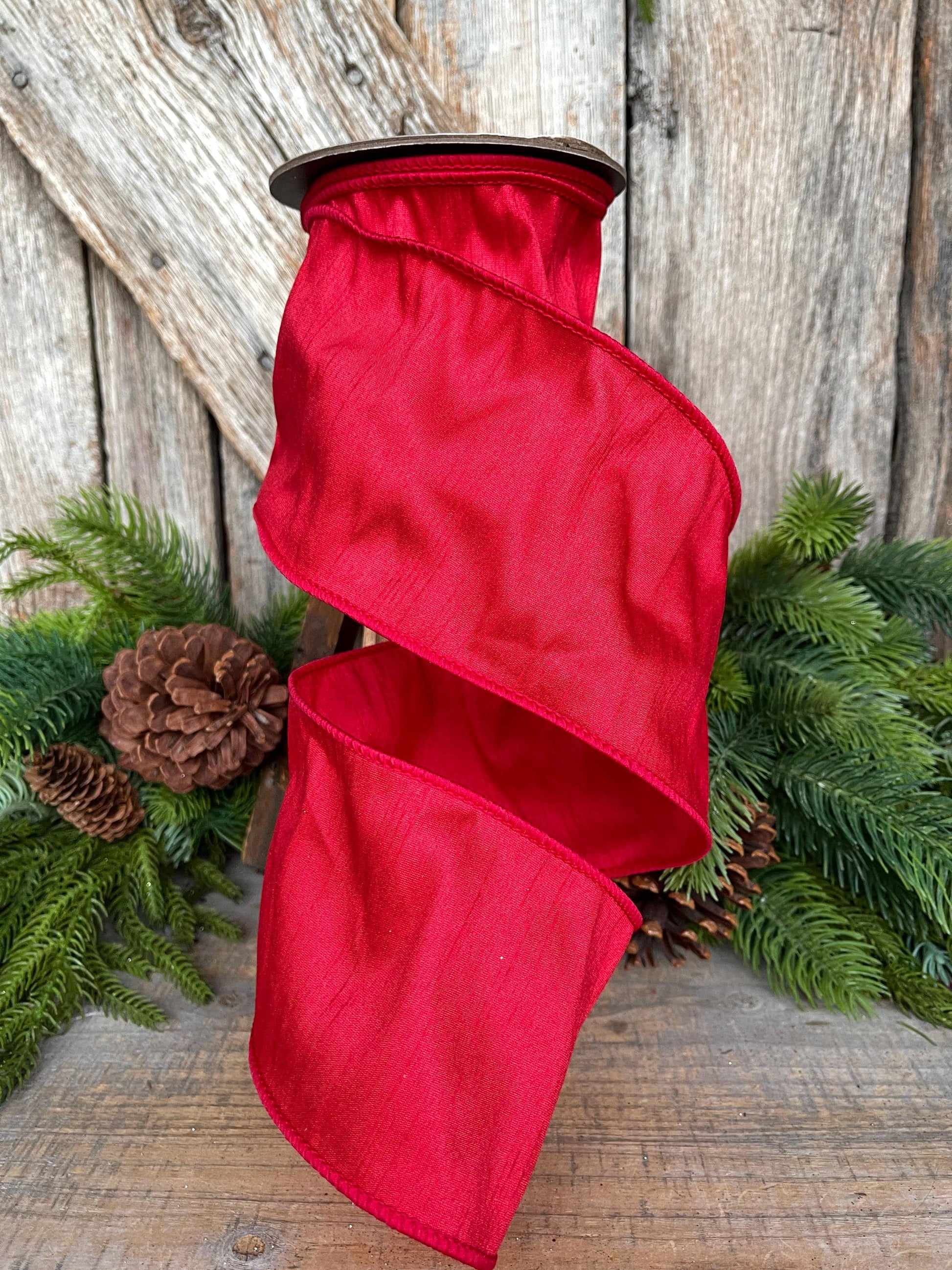 4" Red Dupion Ribbon, Red Ribbon, Christmas Ribbon, Wide Ribbon, Wreath Supply