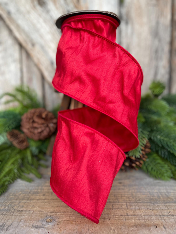 4" Red Dupion Ribbon, Red Ribbon, Christmas Ribbon