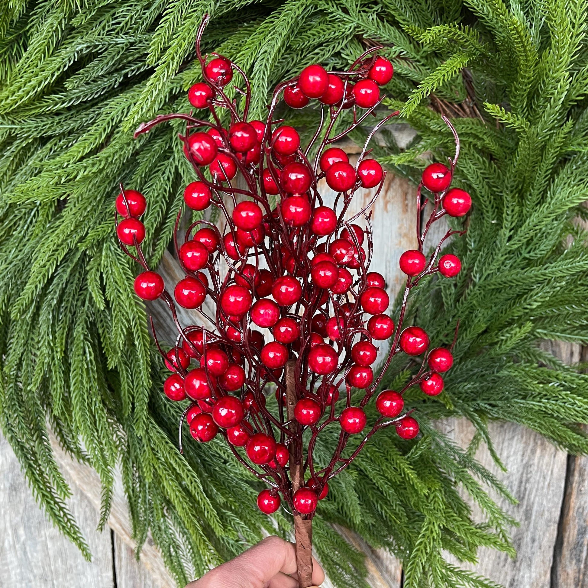 20" Red Berry Bush, Christmas Berries Stem, Christmas Tree Berries