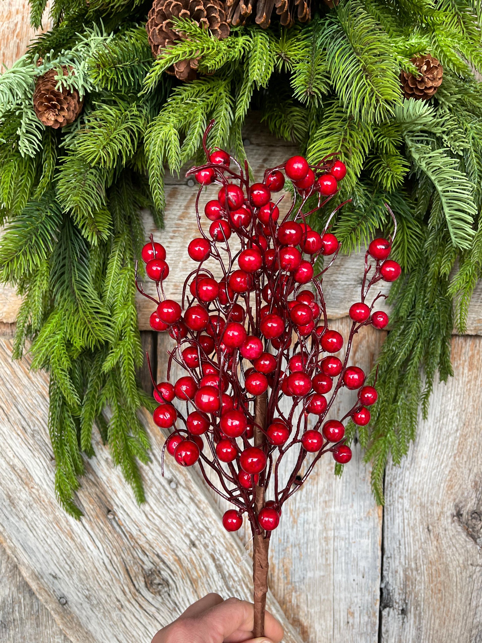 20" Red Berry Bush, Christmas Berries Stem, Christmas Tree Berries