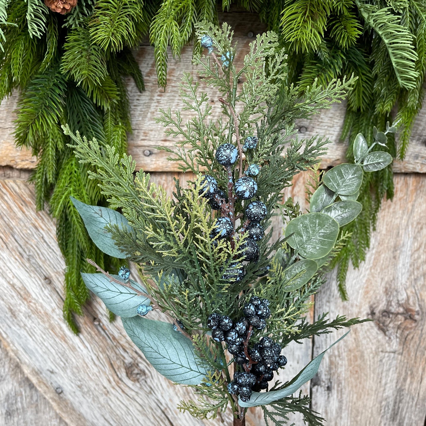 20" Blueberry Greenery Bush, Winter Blueberry Picks & Stems, Artifical Blueberry Floral Stem