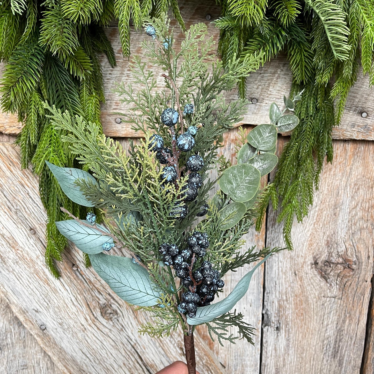 20" Blueberry Greenery Bush, Winter Blueberry Picks & Stems, Artifical Blueberry Floral Stem