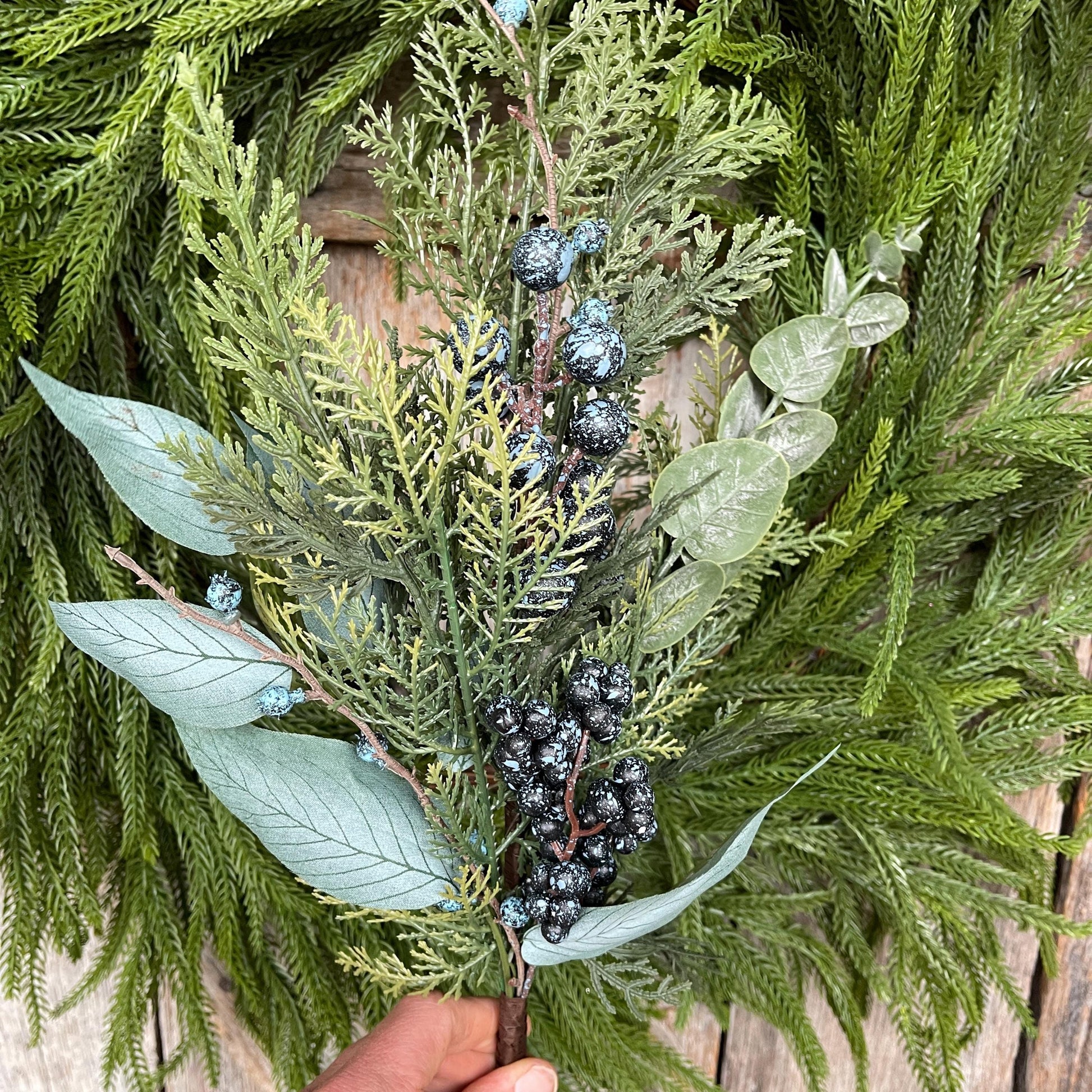 20" Blueberry Greenery Bush, Winter Blueberry Picks & Stems, Artifical Blueberry Floral Stem