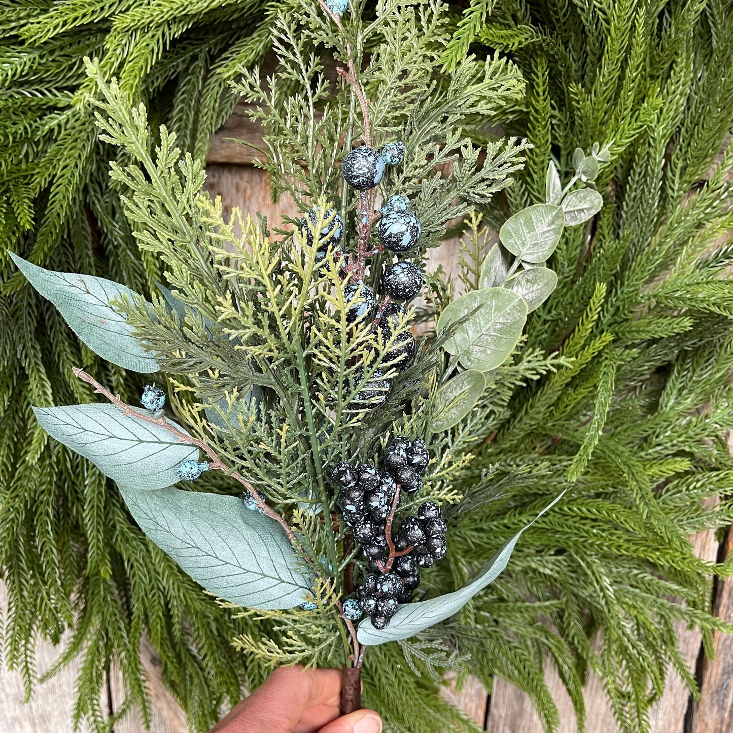 20" Blueberry Greenery Bush, Winter Blueberry Picks & Stems, Artifical Blueberry Floral Stem