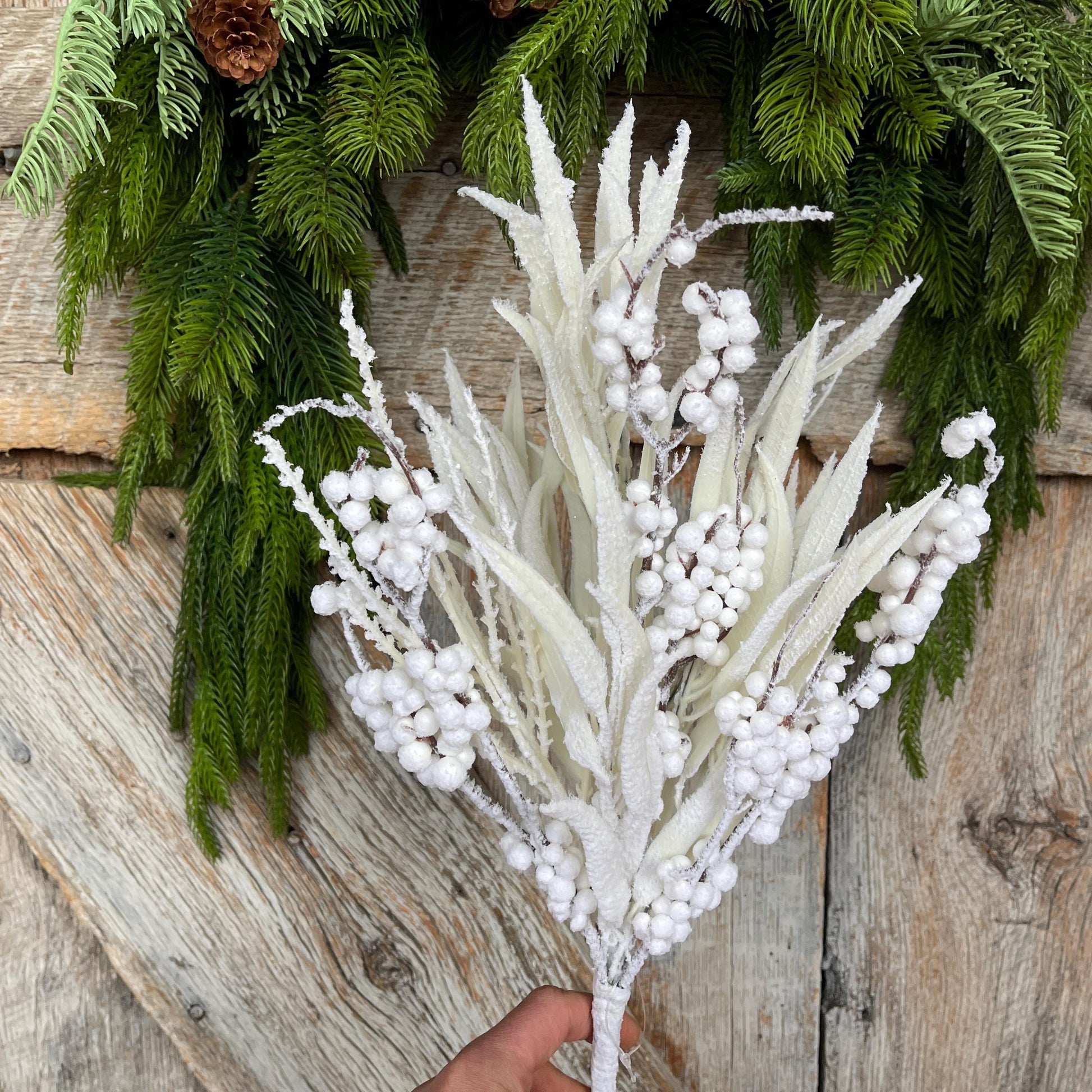 20" White Snow Berry Bush, White Christmas Greenery, White Filler Bush