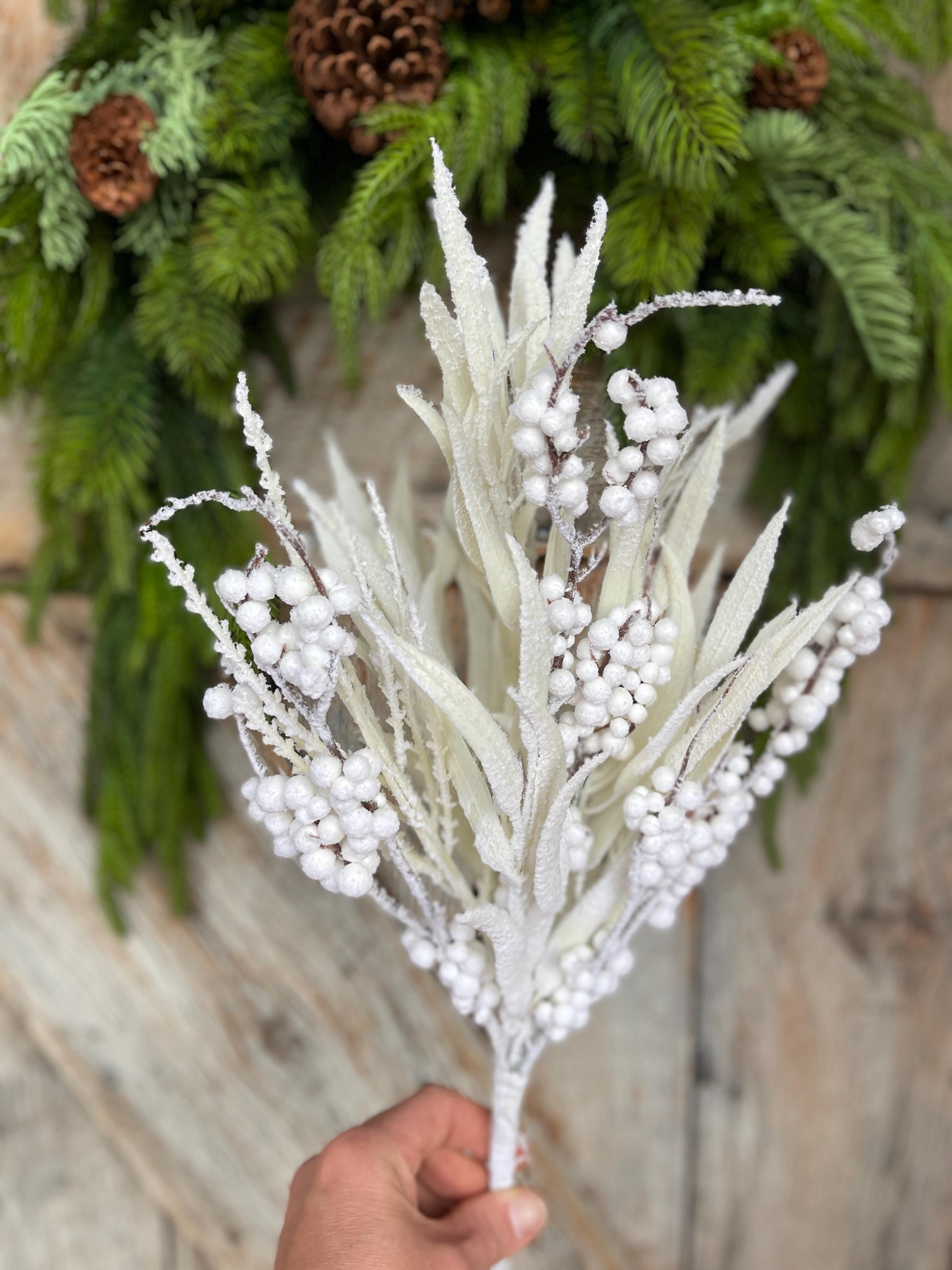 20" White Snow Berry Bush, White Christmas Greenery, White Filler Bush