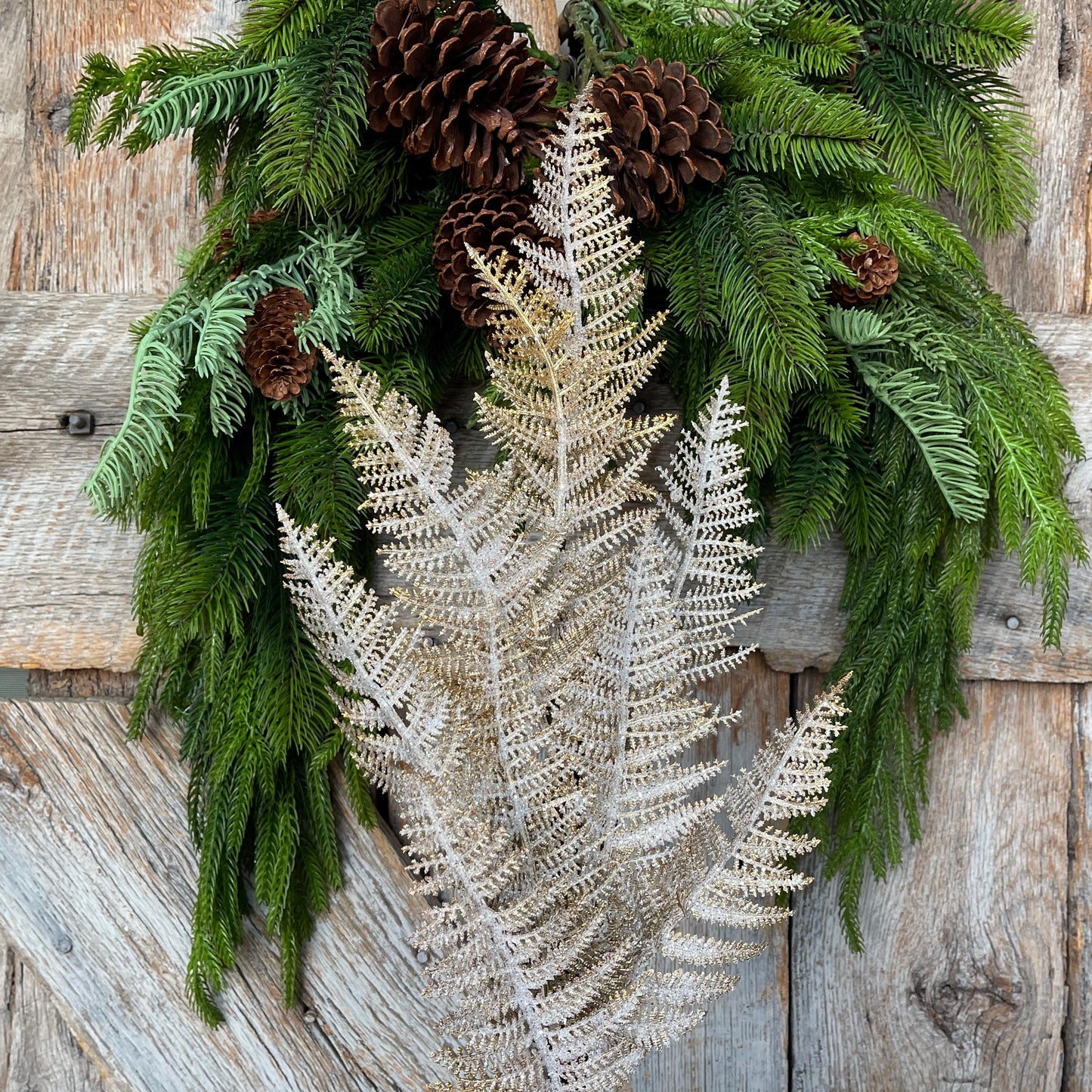 29" Gold Fern Spray, Christmas Fern Spray, Frosted Fern