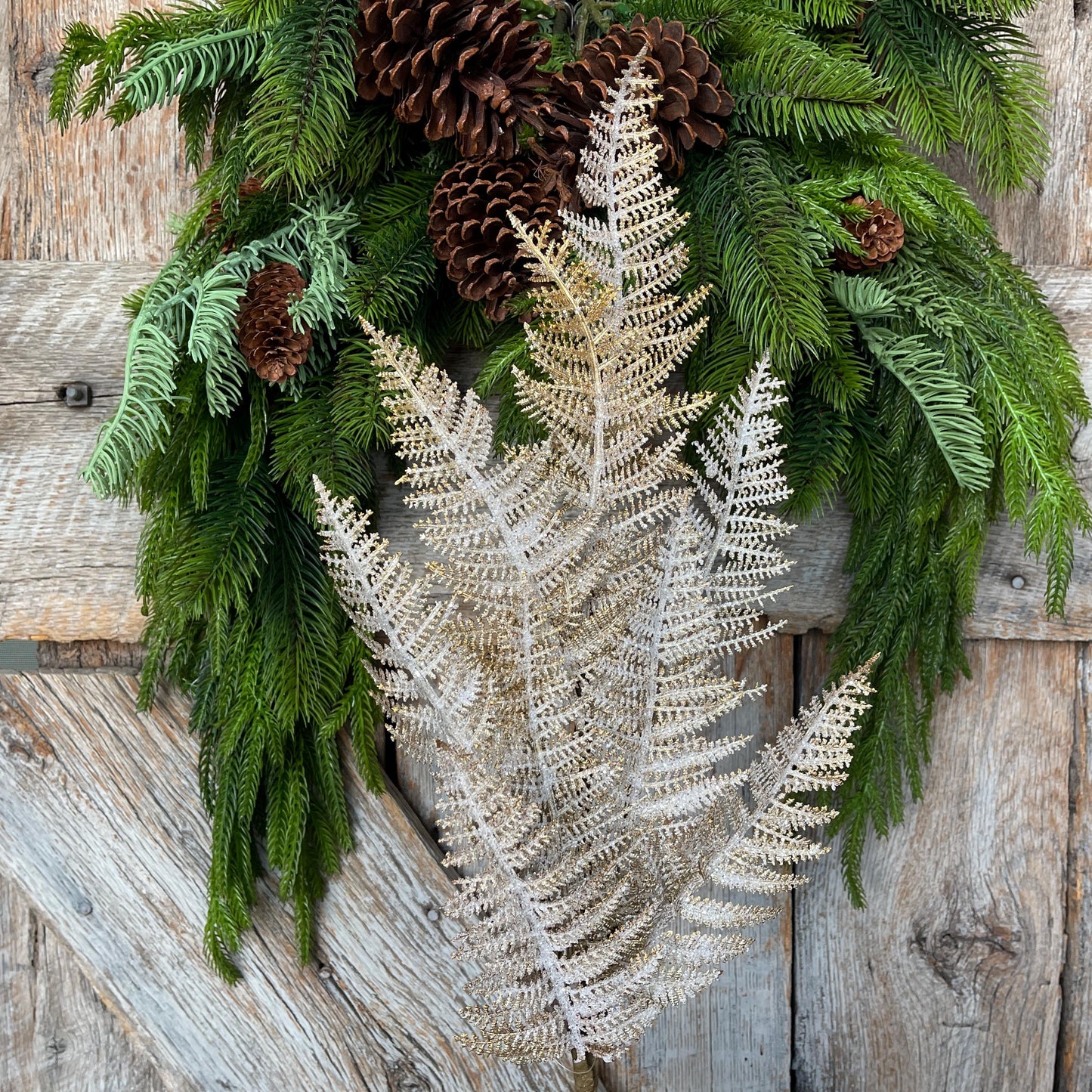 29" Gold Fern Spray, Christmas Fern Spray, Frosted Fern