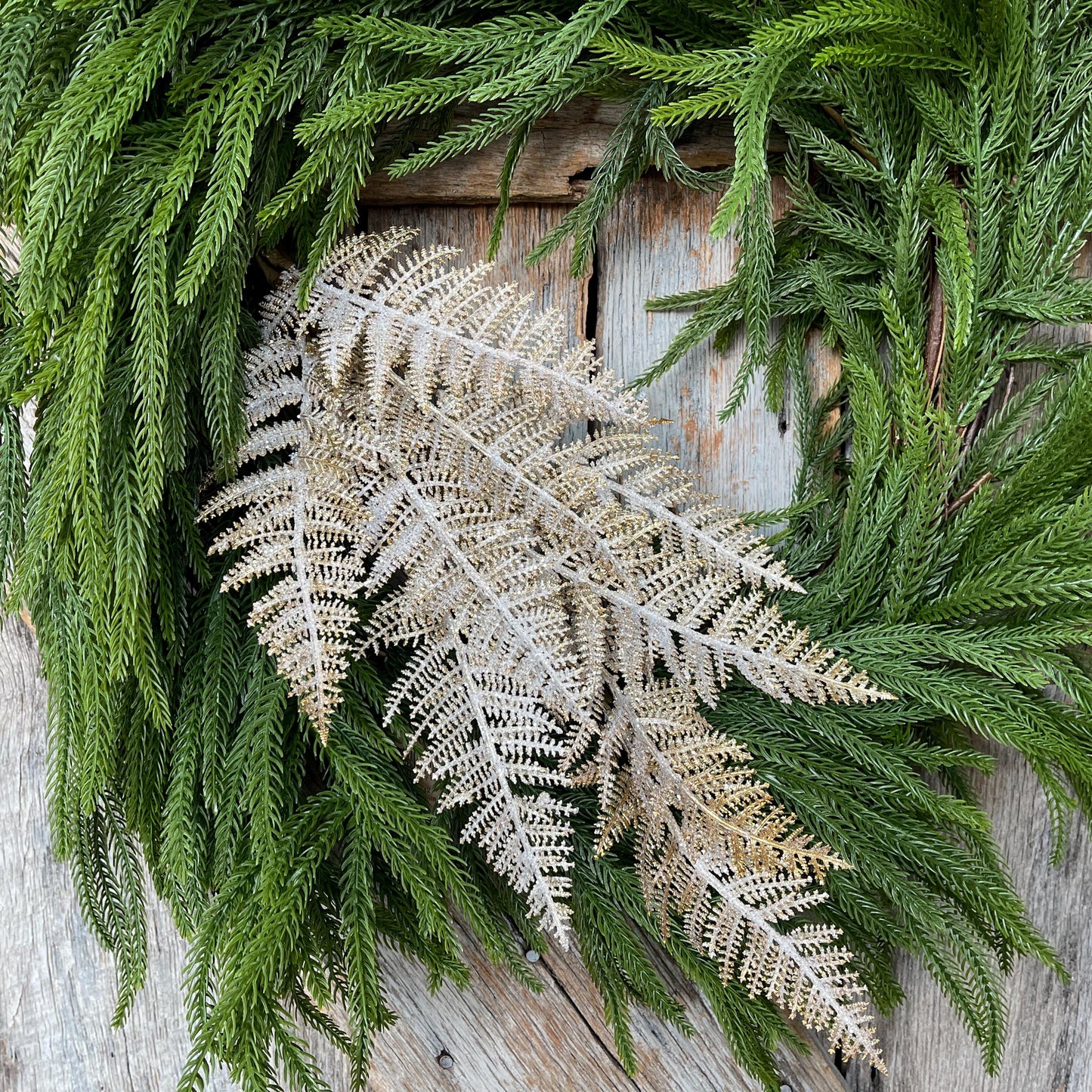 29" Gold Fern Spray, Christmas Fern Spray, Frosted Fern