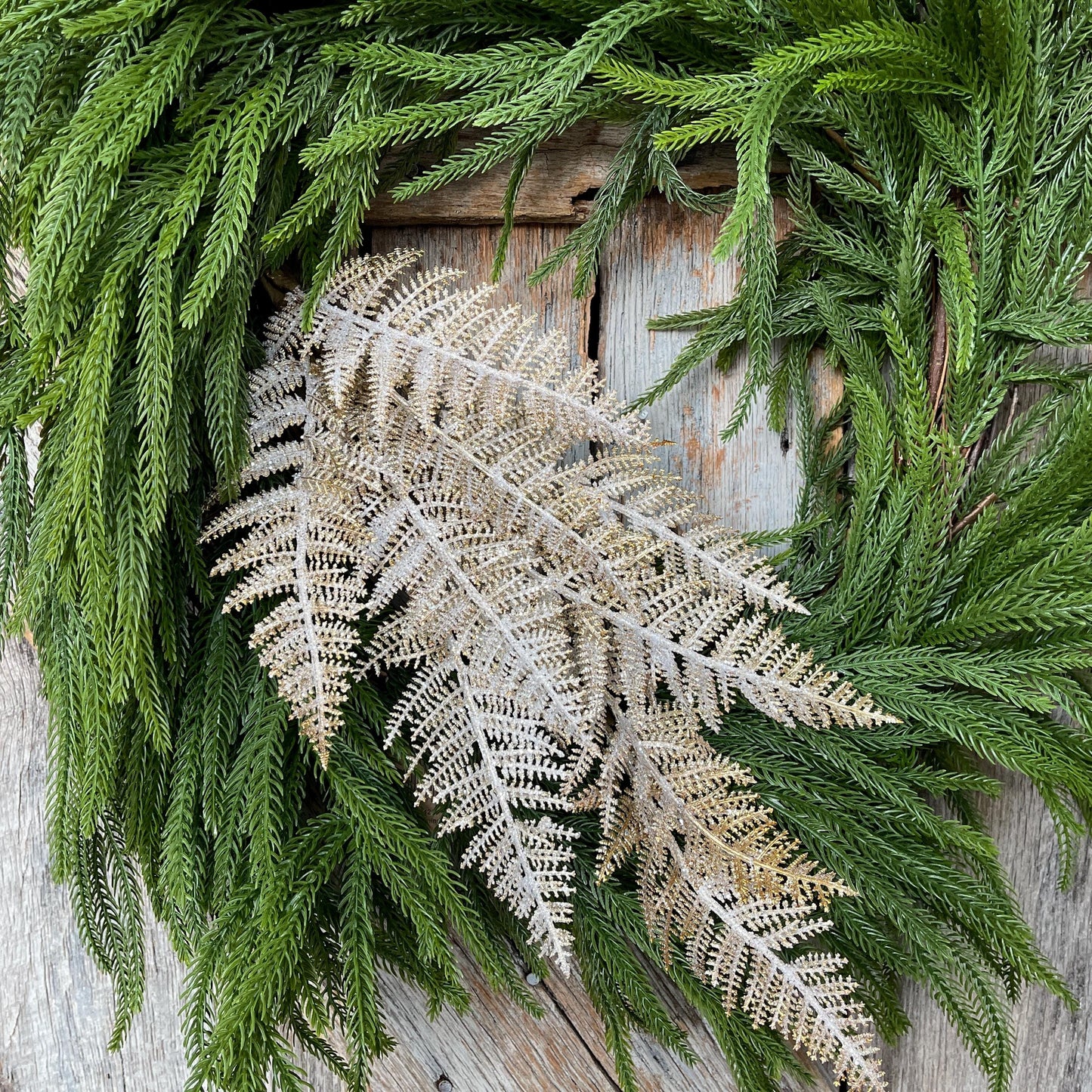 29" Gold Fern Spray, Christmas Fern Spray, Frosted Fern