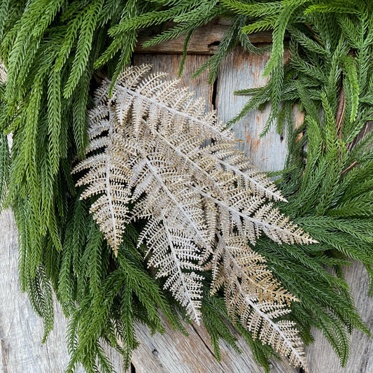 29" Gold Fern Spray, Christmas Fern Spray, Frosted Fern