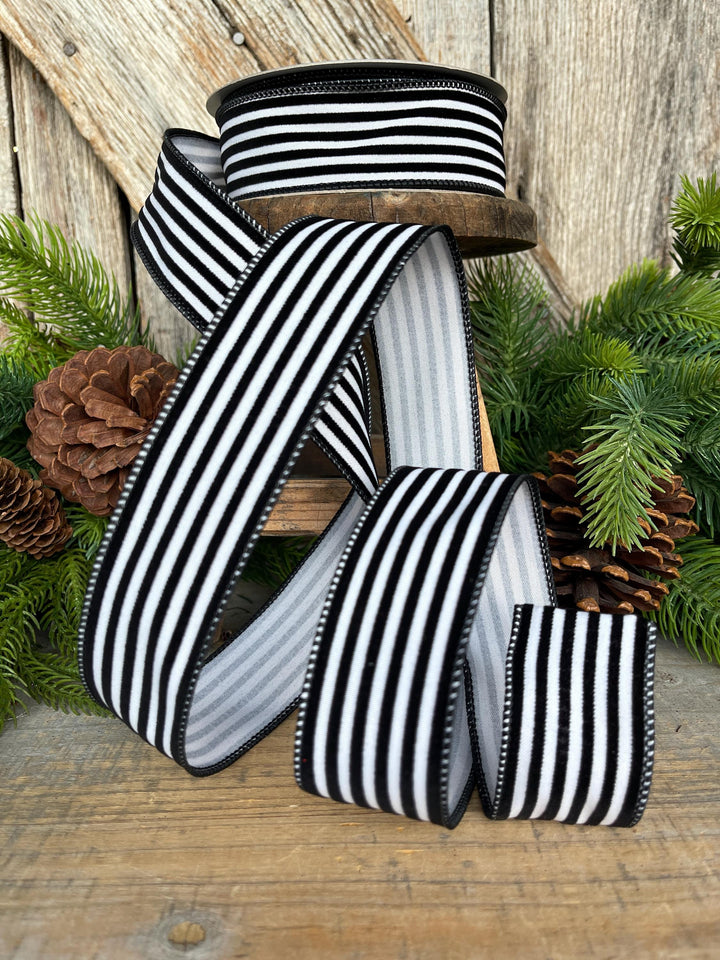 1.5" Black White Stripes Ribbon, Farrisilk Ribbon, Designer Ribbon