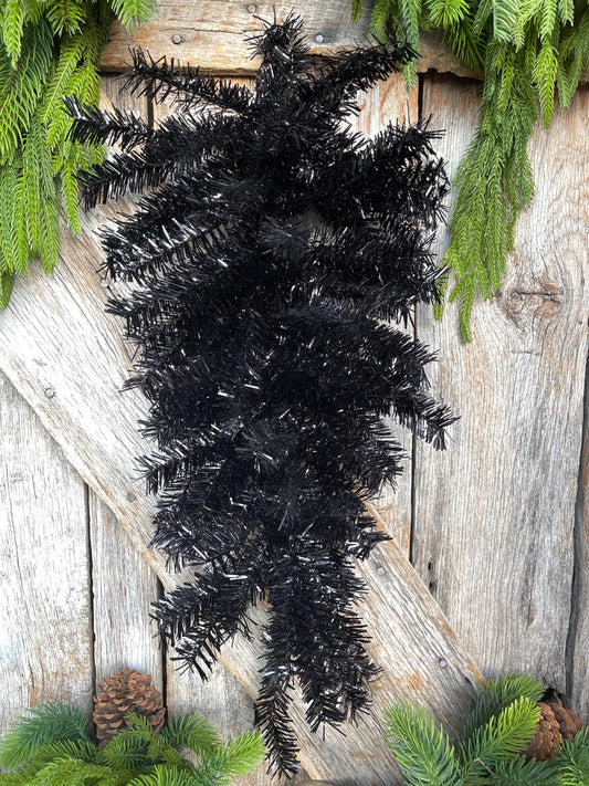 24" Black Teardrop Pine Swag, Swag Base, Black Pine Wreath, Halloween Decor, Halloween Wreath Supply, Black Pine Wreath, 85424-BK
