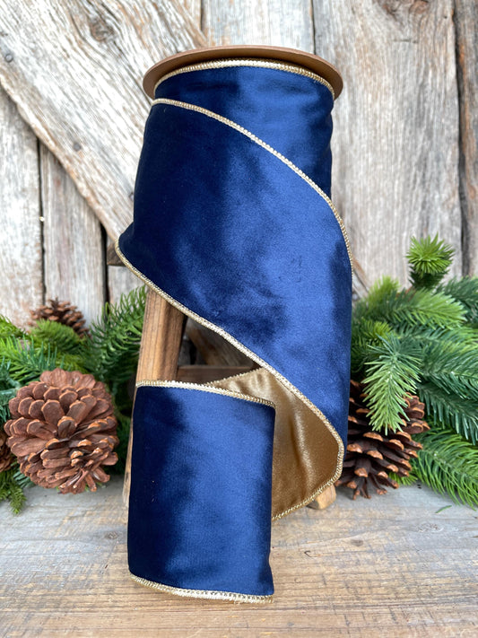 4" Navy Blue Velvet Ribbon, Christmas Ribbon, 4" x 10yds