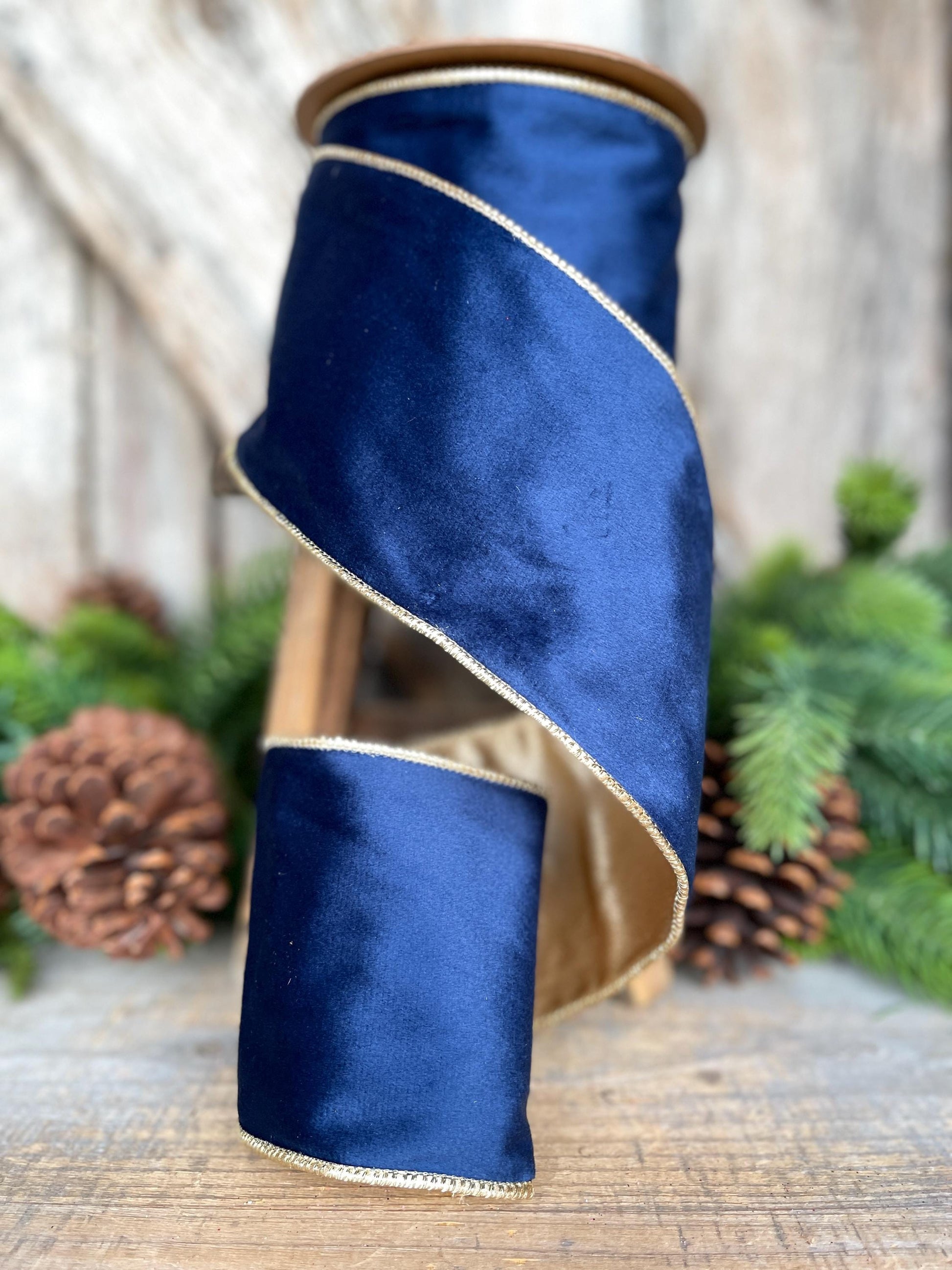 4" Navy Blue Velvet Ribbon, Christmas Ribbon, 4" x 10yds