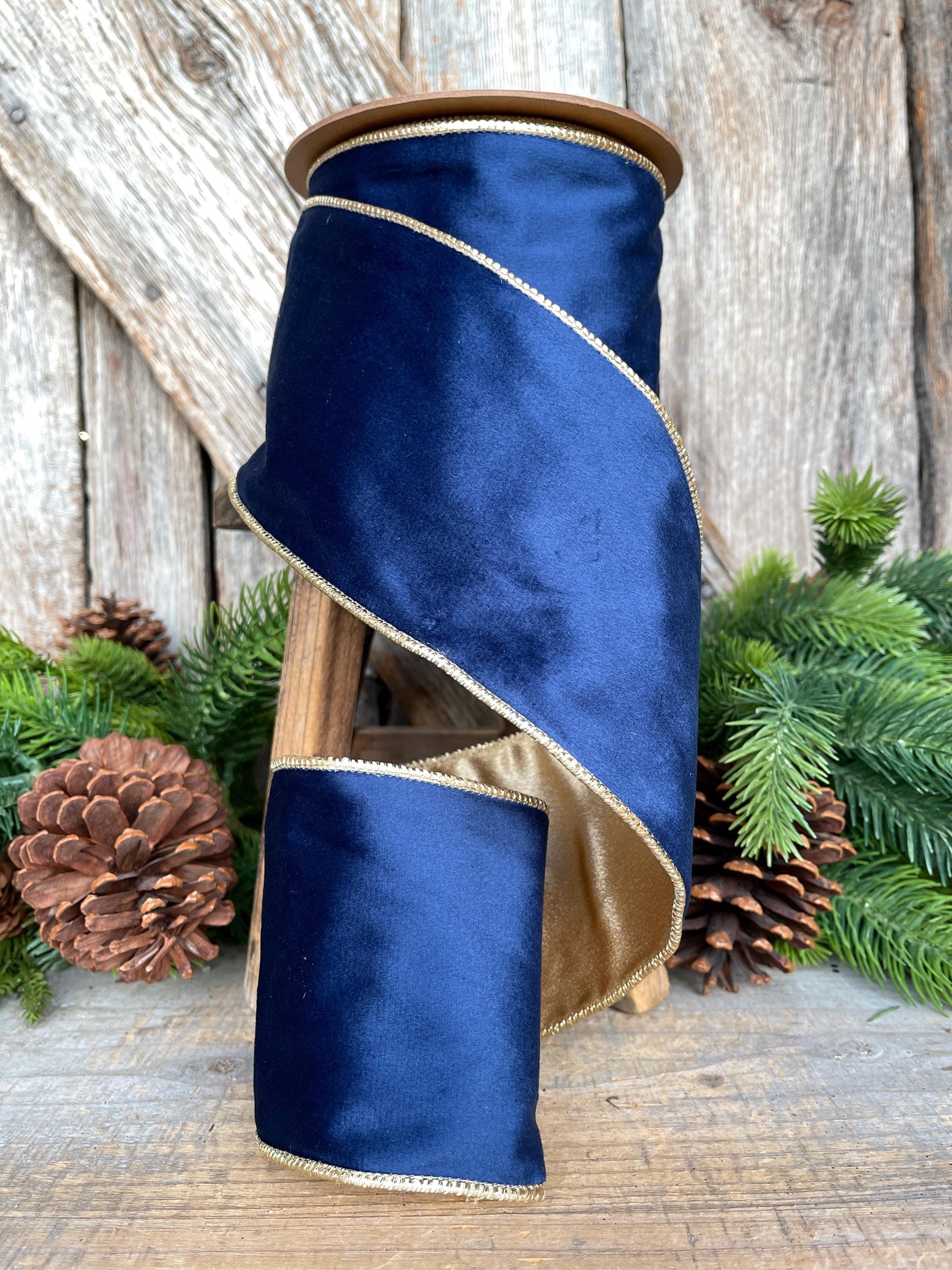 4" Navy Blue Velvet Ribbon, Christmas Ribbon, 4" x 10yds