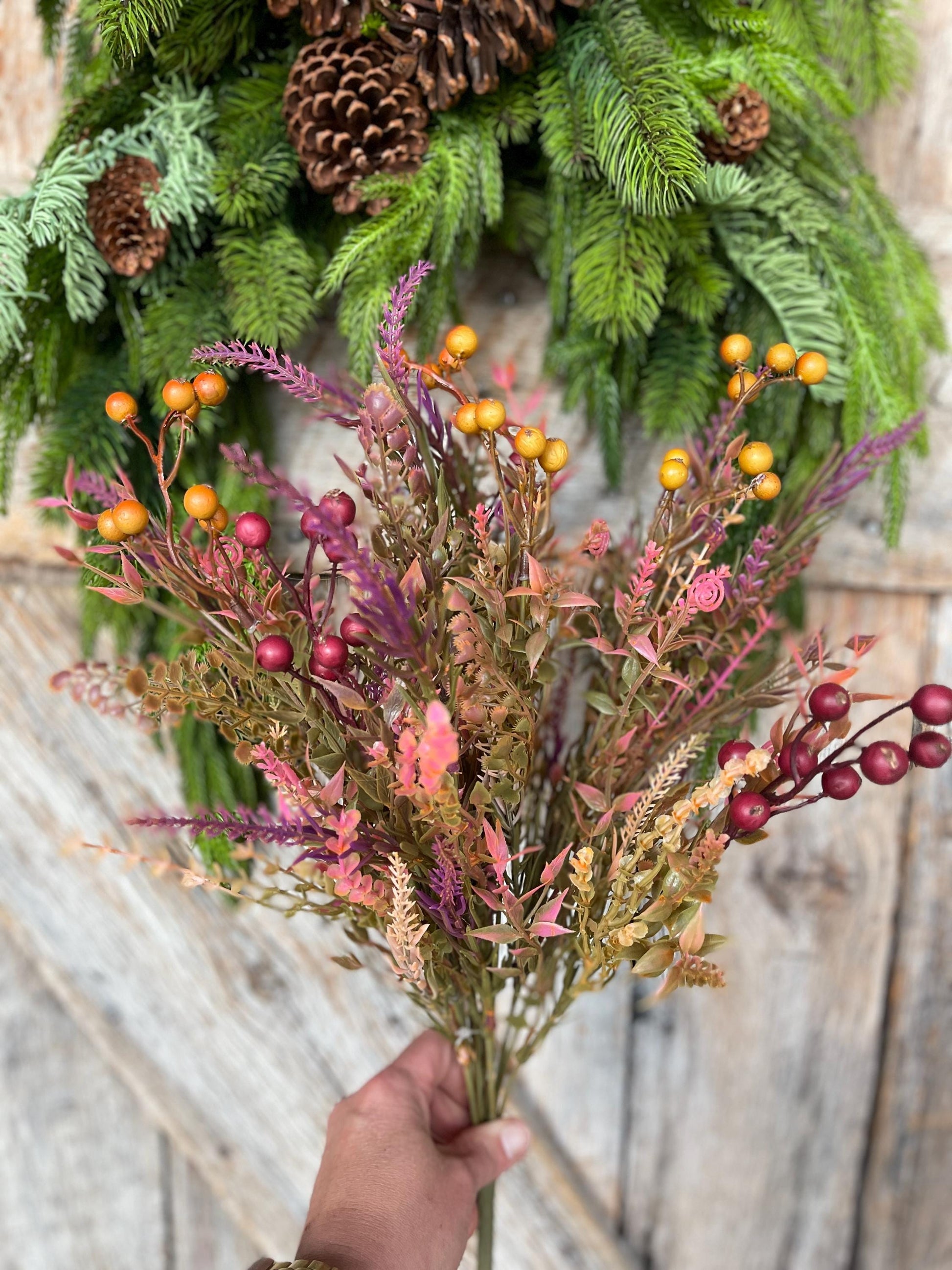 20" Fall Greenery Bush, Autum Plastic Greenery Bush, Wreath Filler, Fall bush, Purple autumn greenery, wreath supply, 85252