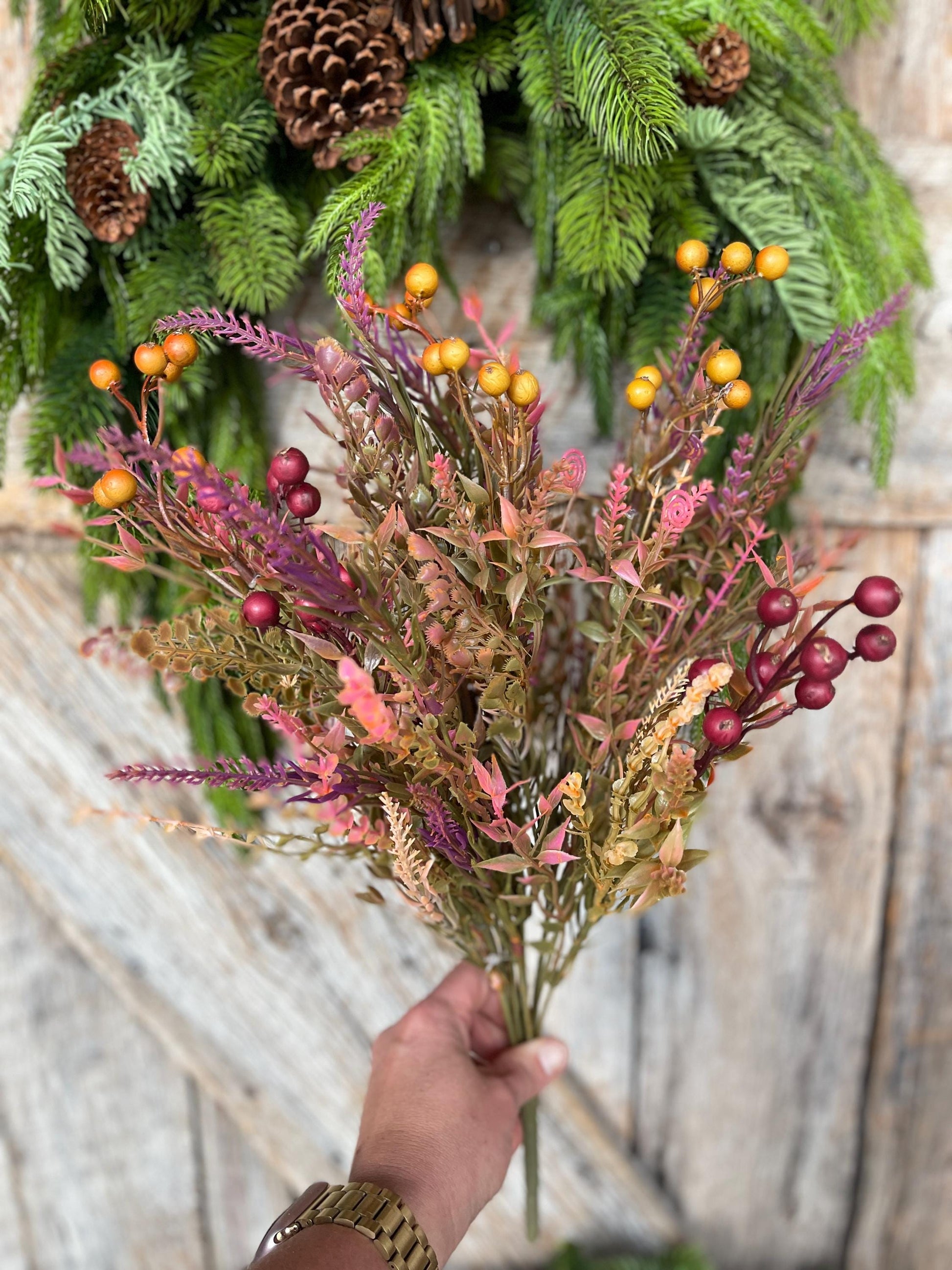 20" Fall Greenery Bush, Autum Plastic Greenery Bush, Wreath Filler