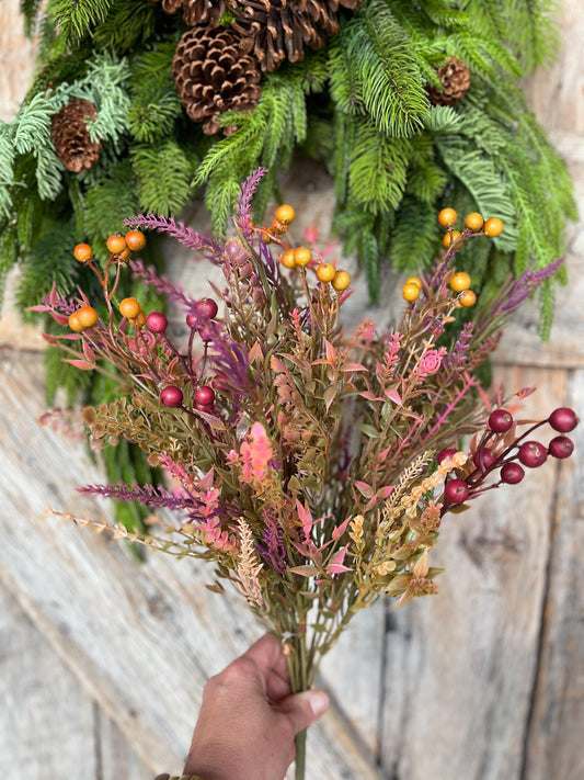 20" Fall Greenery Bush, Autum Plastic Greenery Bush, Wreath Filler