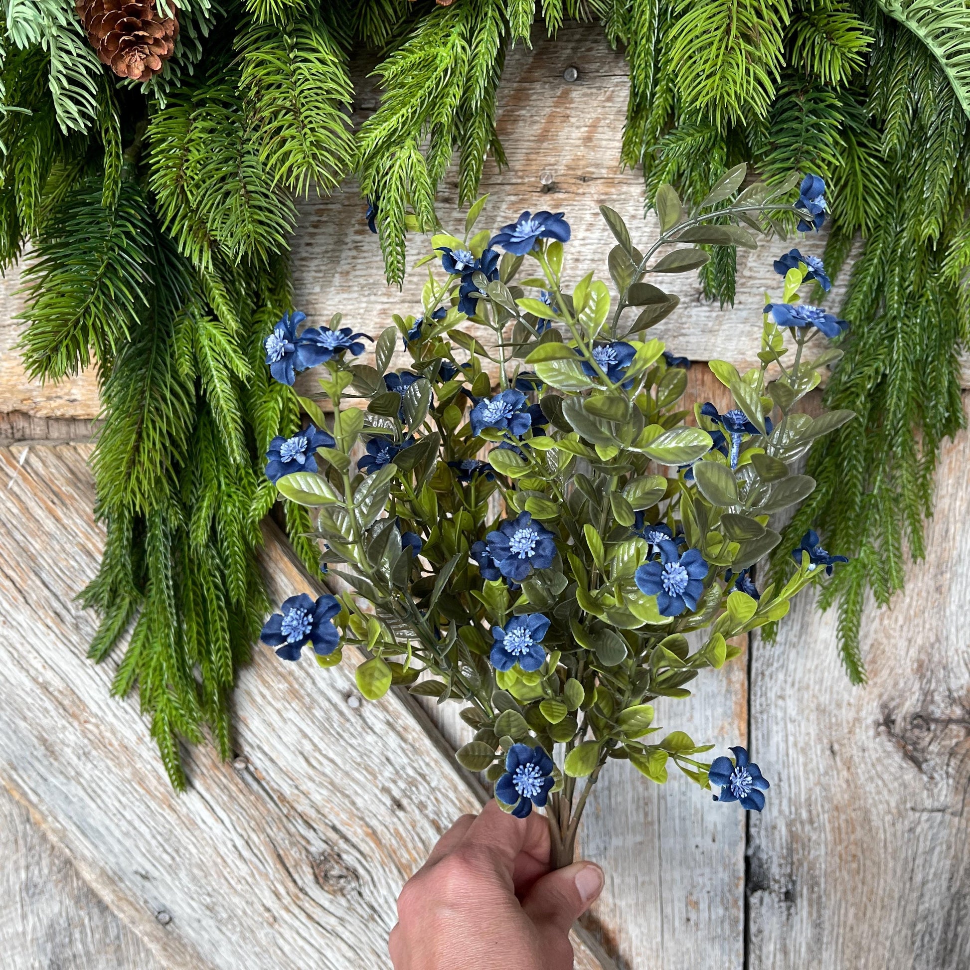 16" Blue Floral Bush, Blue Flower Bush, Fall Floral, Christmas Floral, 85152-BL