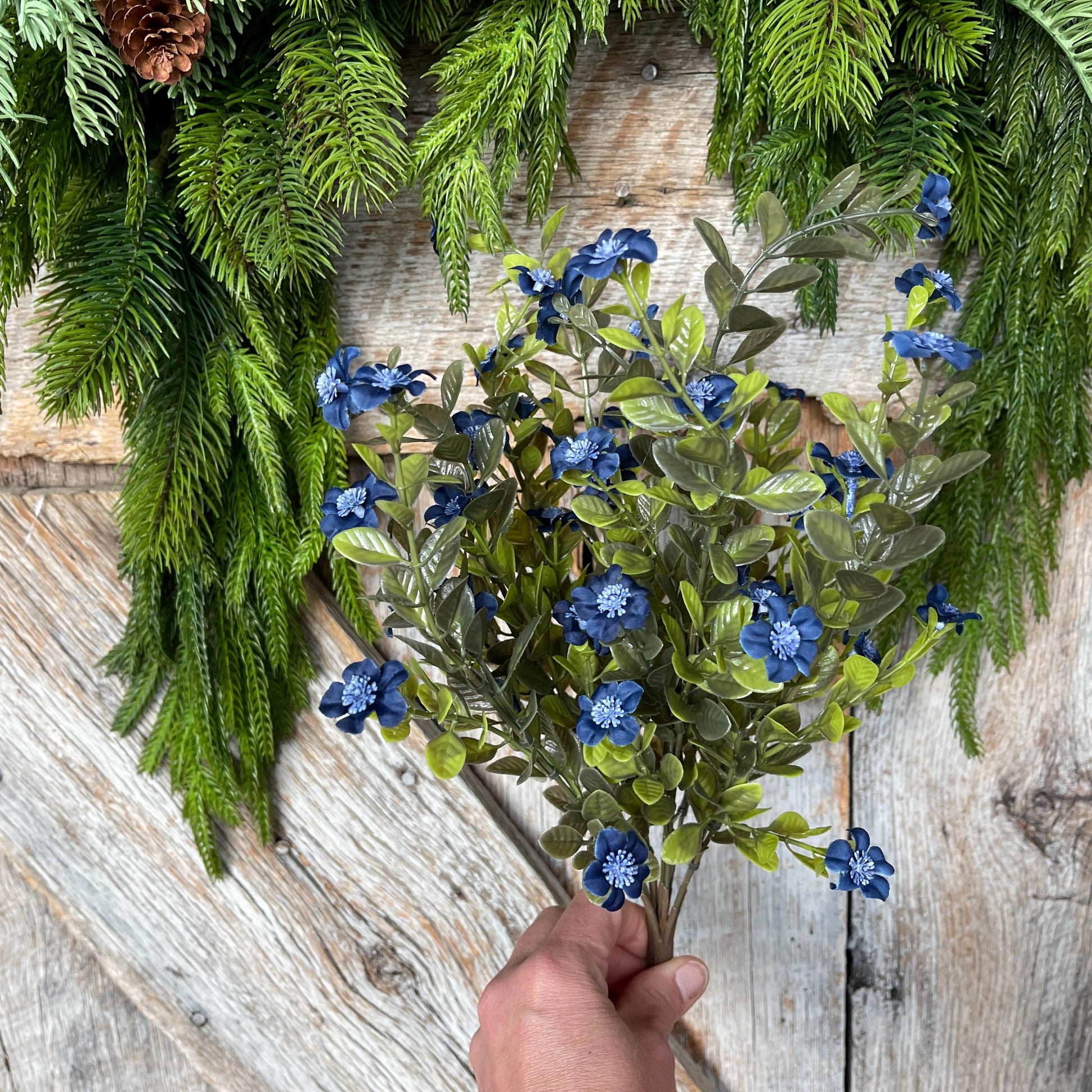 16" Blue Floral Bush, Blue Flower Bush, Fall Floral, Christmas Floral, 85152-BL