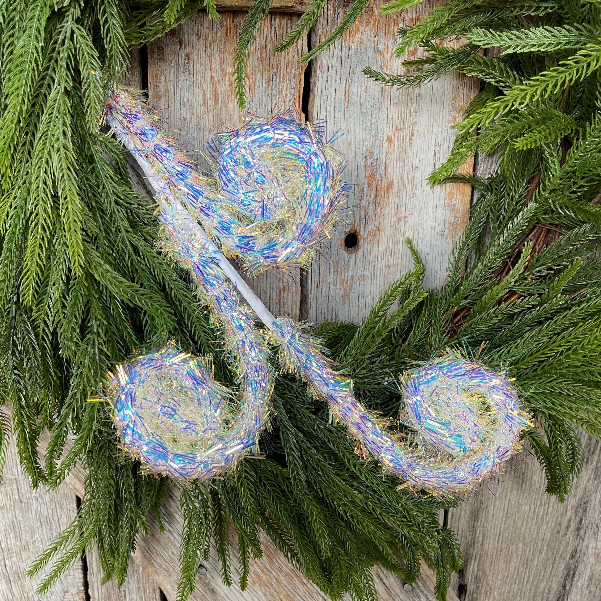 30" White Iridescent Fuzzy Curly Spray, Christmas Tree Spray