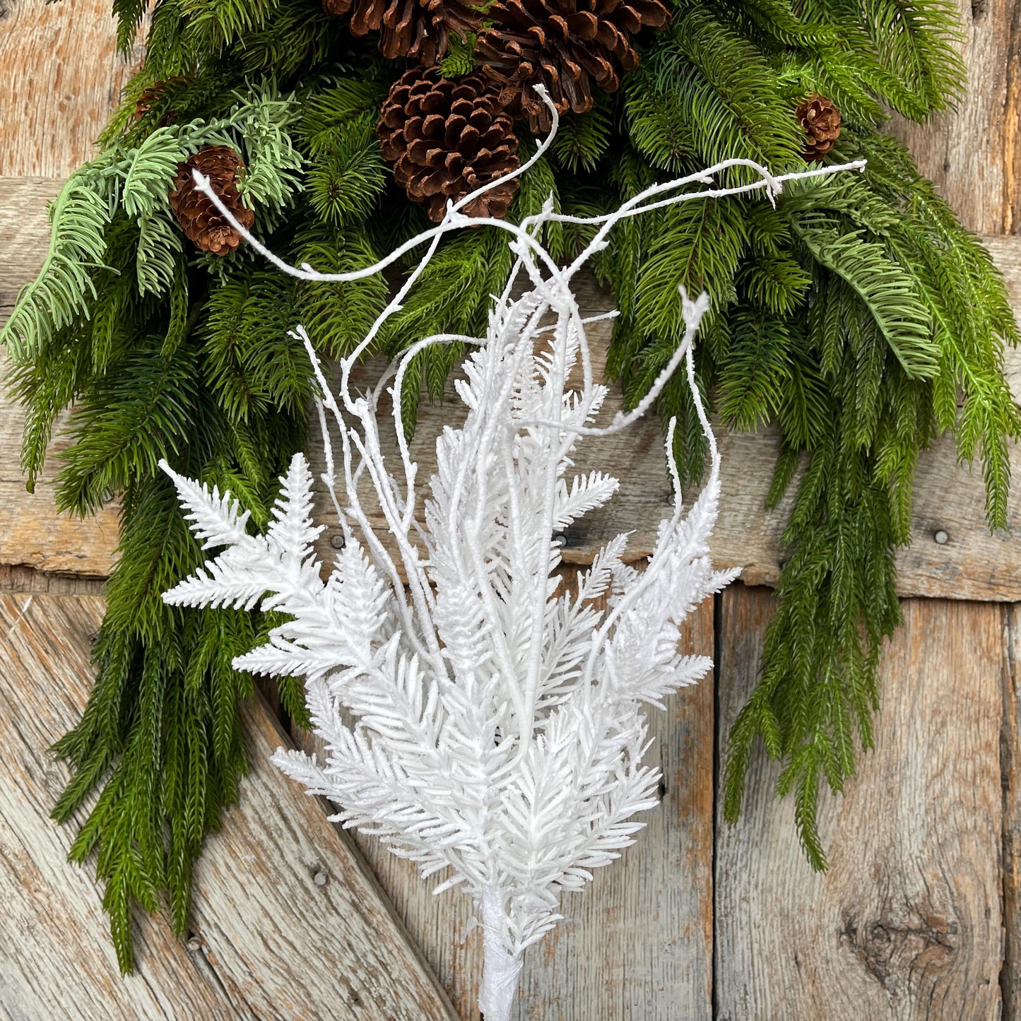 20" White Flocked Pine Greenery Bush, Christmas Greenery Bush